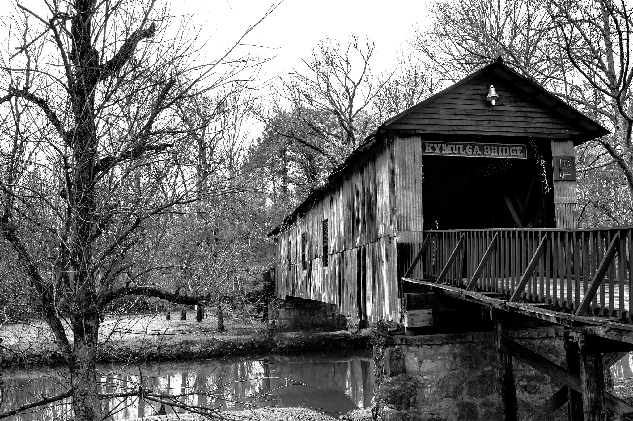 Nikon D7200 sample photo. Kymulga covered bridge bw photography