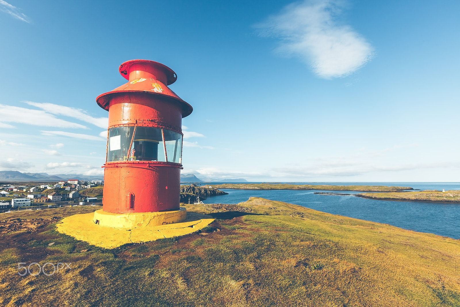Canon EOS 5D Mark II sample photo. Red lighthouse above stykkisholmur, iceland photography