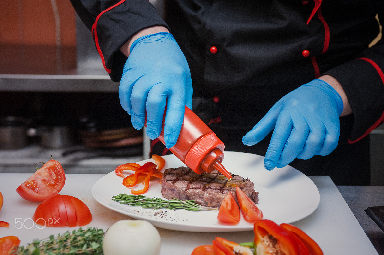 Nikon D700 + Nikon AF-S Nikkor 28-70mm F2.8 ED-IF sample photo. Chef set grilled meat photography