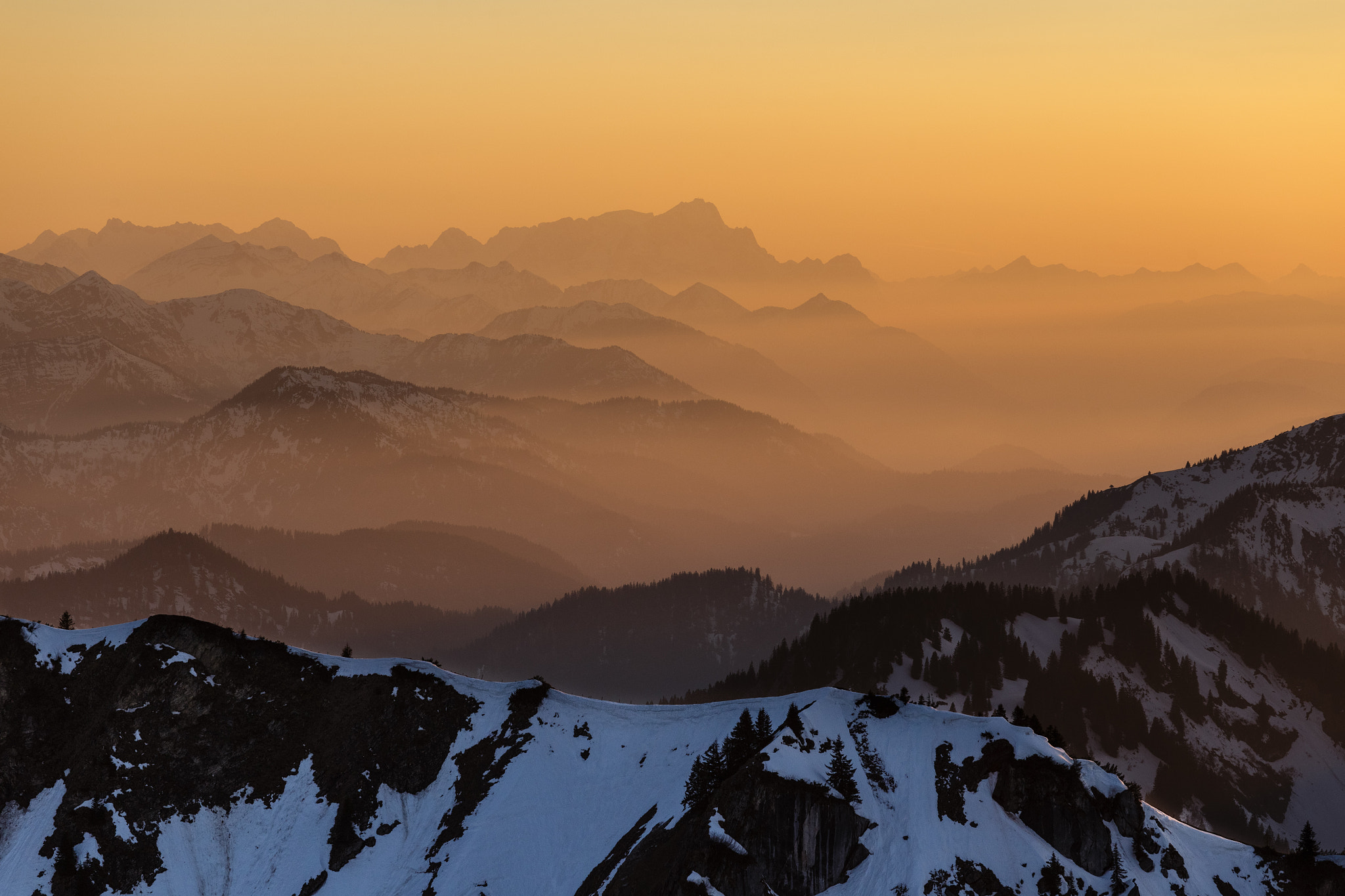 Canon EOS 6D + Canon EF 70-200mm F4L IS USM sample photo. Sunset in bavarian alps photography