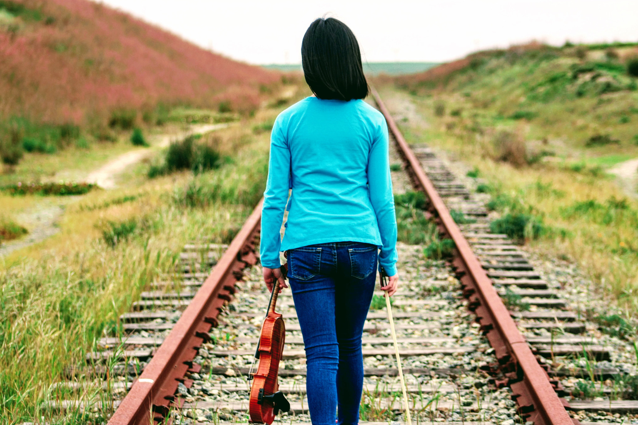EF75-300mm f/4-5.6 sample photo. Train track with violin photography