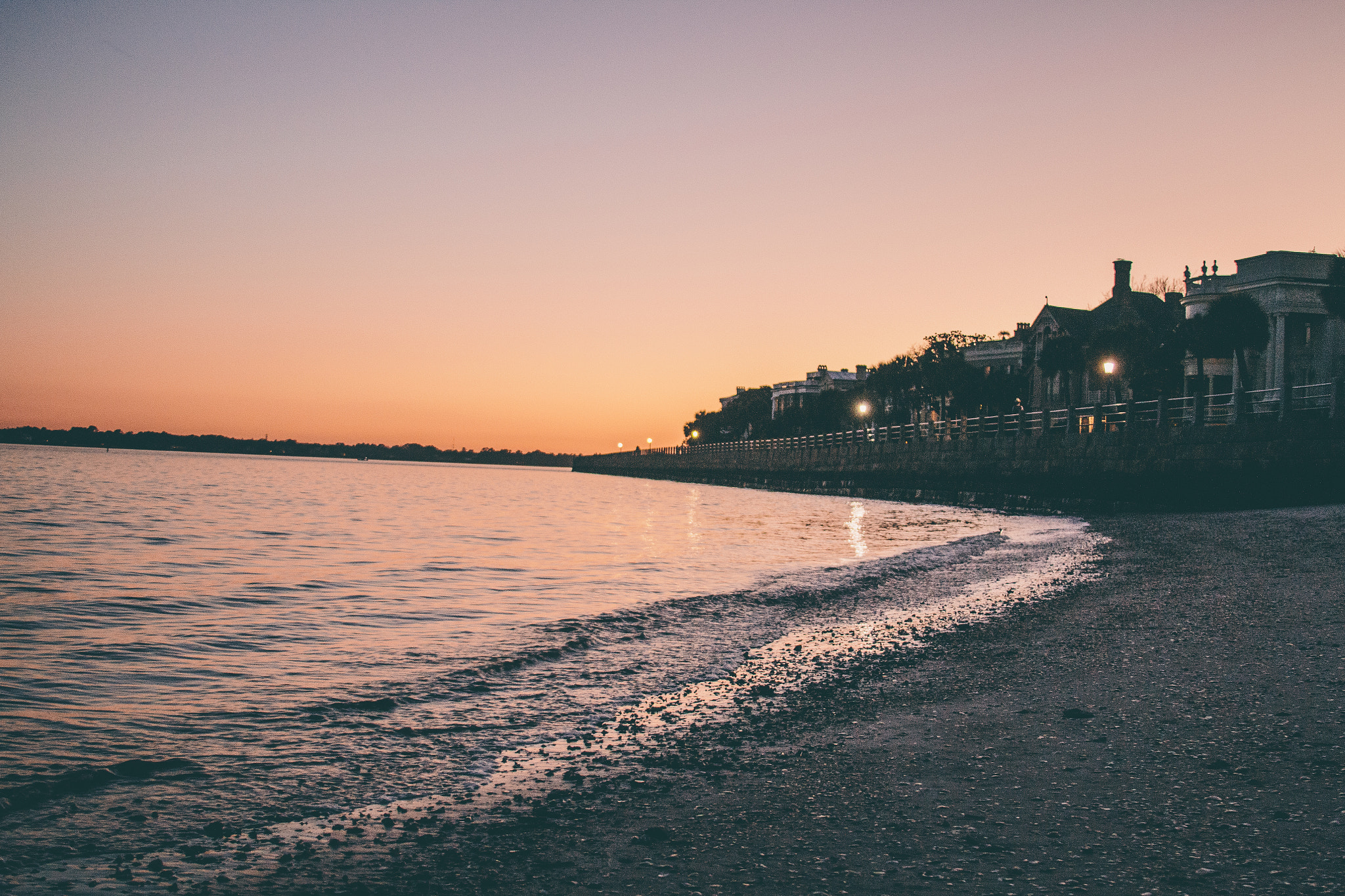 Canon EOS 70D + Canon EF 28-135mm F3.5-5.6 IS USM sample photo. Sunset over water charleston battery photography