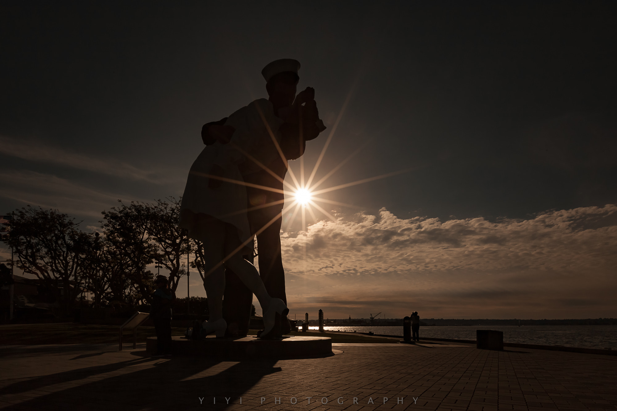 Canon EOS 5D Mark II sample photo. Sunset at san diego uss midway unconditional surrender statue photography