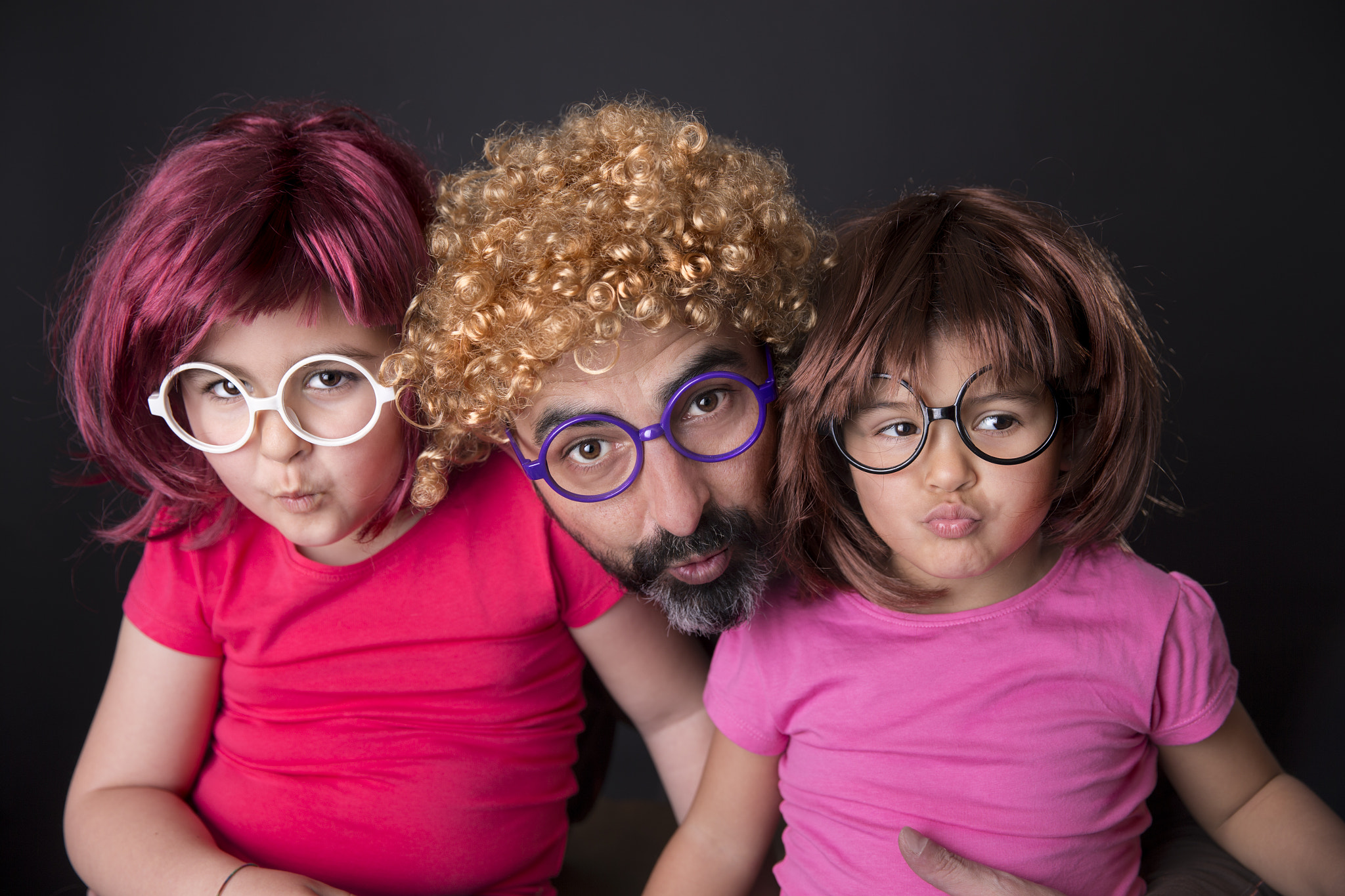 Canon EOS-1D X sample photo. Father and children in wigs photography