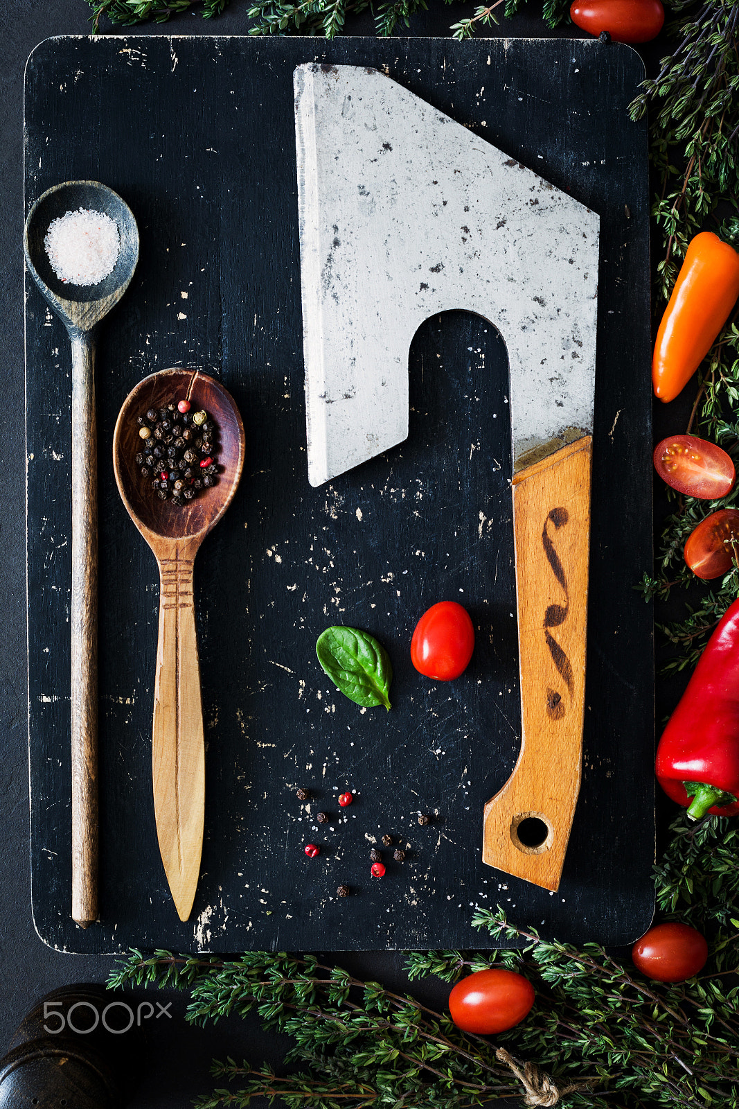 Nikon D7100 + Nikon AF-S Nikkor 50mm F1.4G sample photo. Wooden board with food ingredients photography