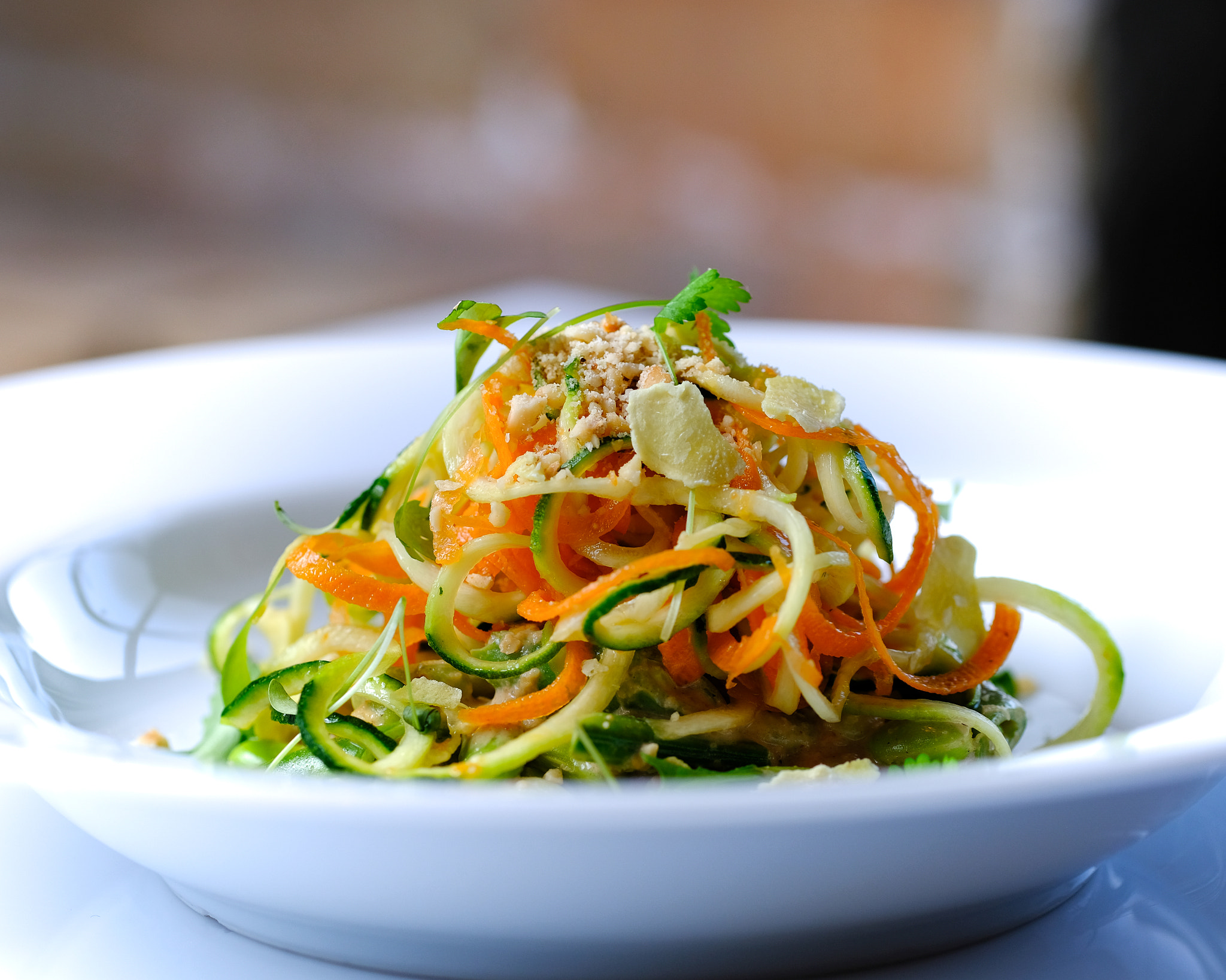 Fujifilm X-Pro2 sample photo. Carrot & zucchini noodle bowl photography