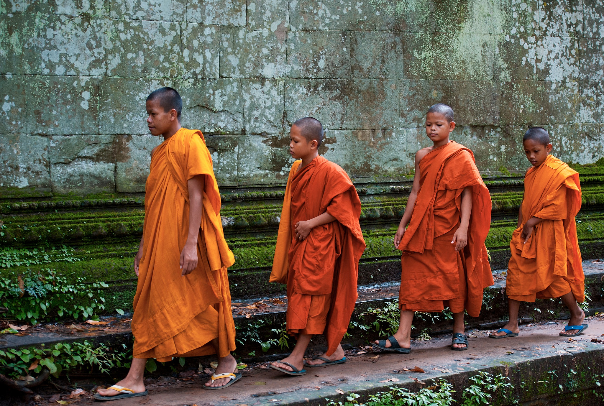 Nikon AF-S Nikkor 70-200mm F2.8G ED VR II sample photo. Baby monks walking photography