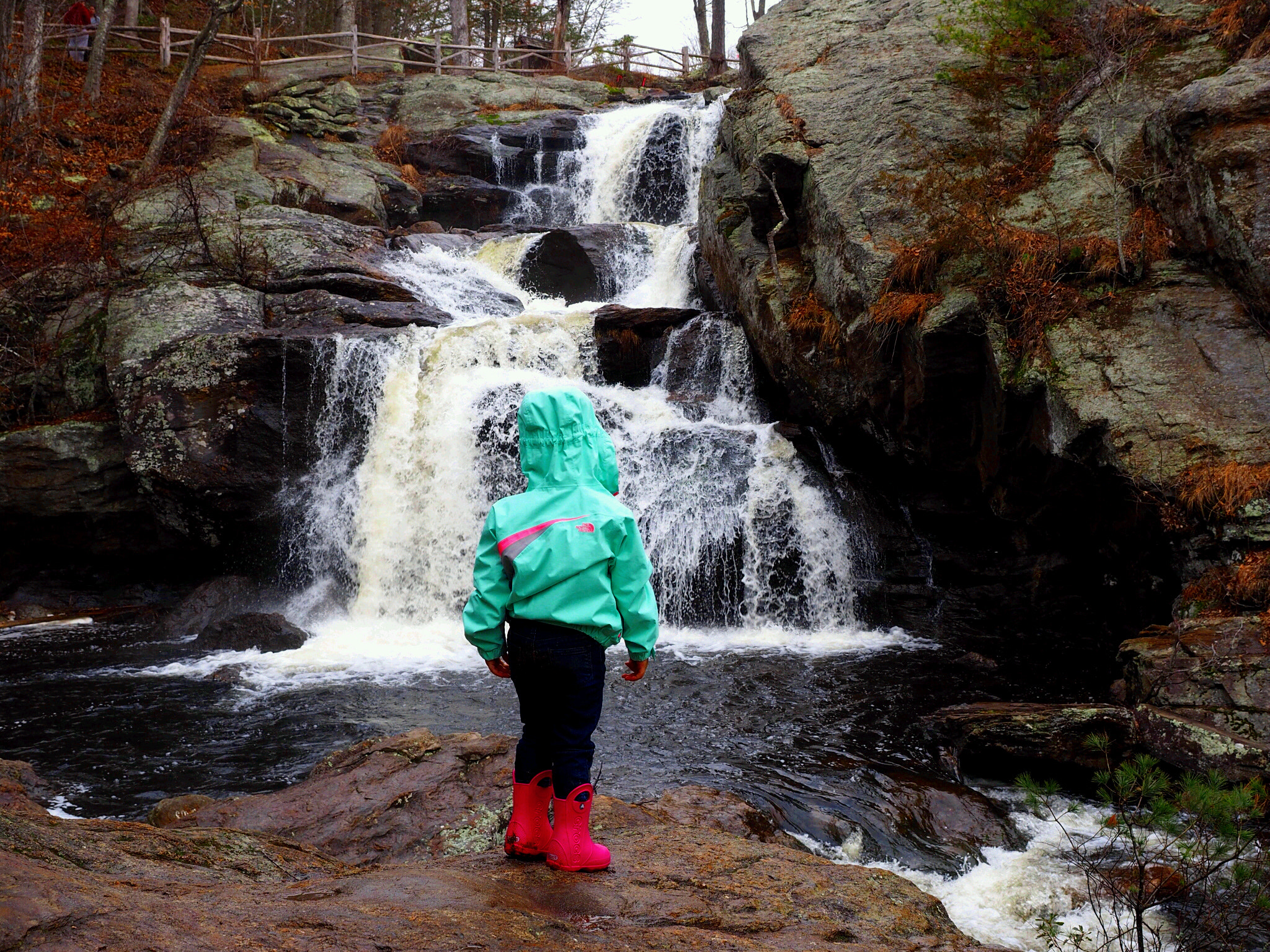 Olympus OM-D E-M10 sample photo. My daughter's first time at a local waterfall located in haddam, ct. photography