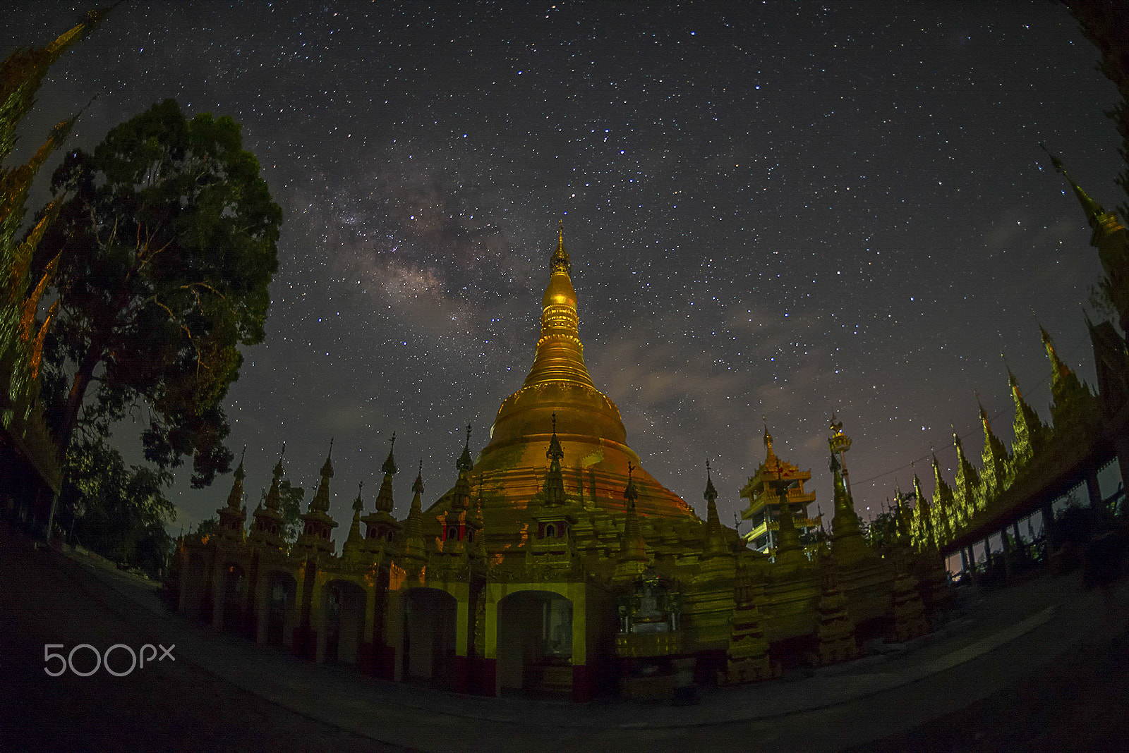 Nikon D610 + Nikon AF Fisheye-Nikkor 16mm F2.8D sample photo. Milky way over pagoda photography
