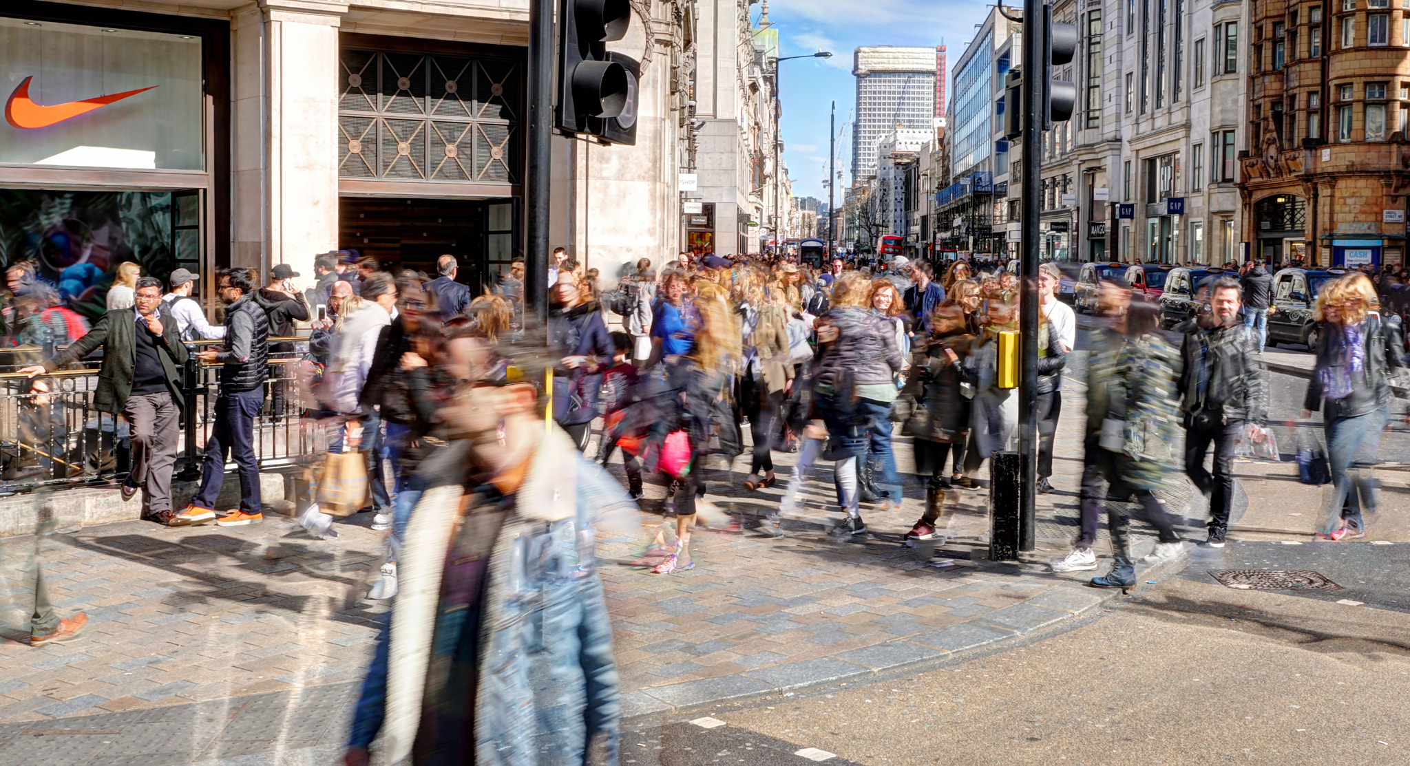 Sony a6500 sample photo. Oxford circus - daytime long exposure photography