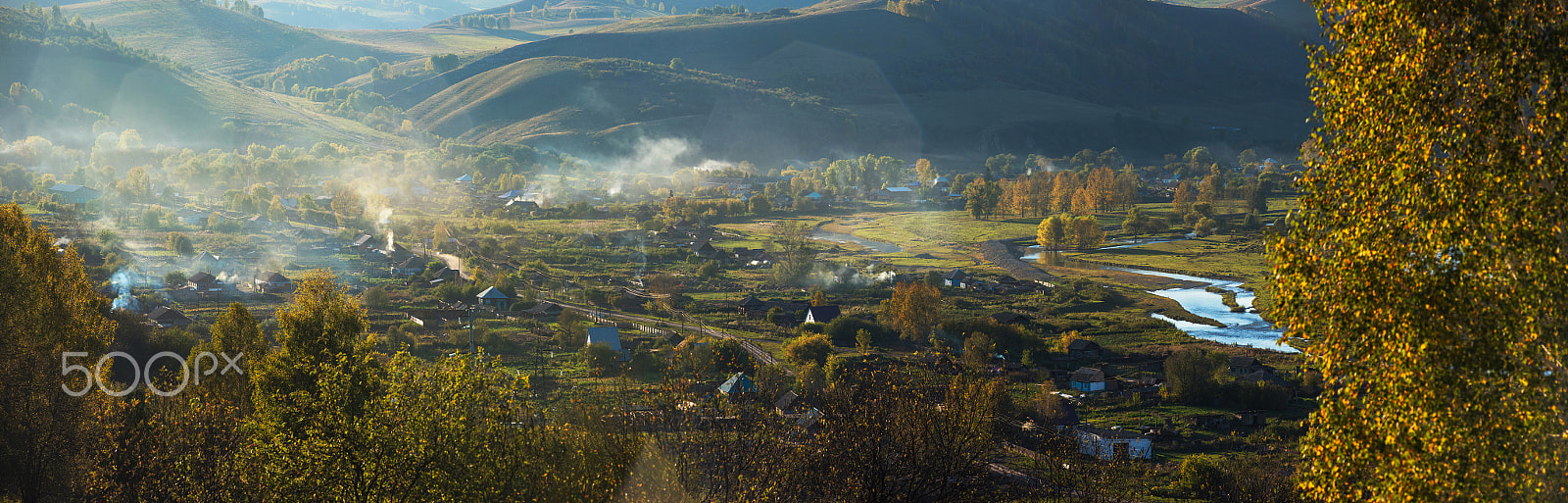 Nikon D810 + Nikon AF-Nikkor 80-200mm F2.8D ED sample photo. Village landscape panorama in the evening photography