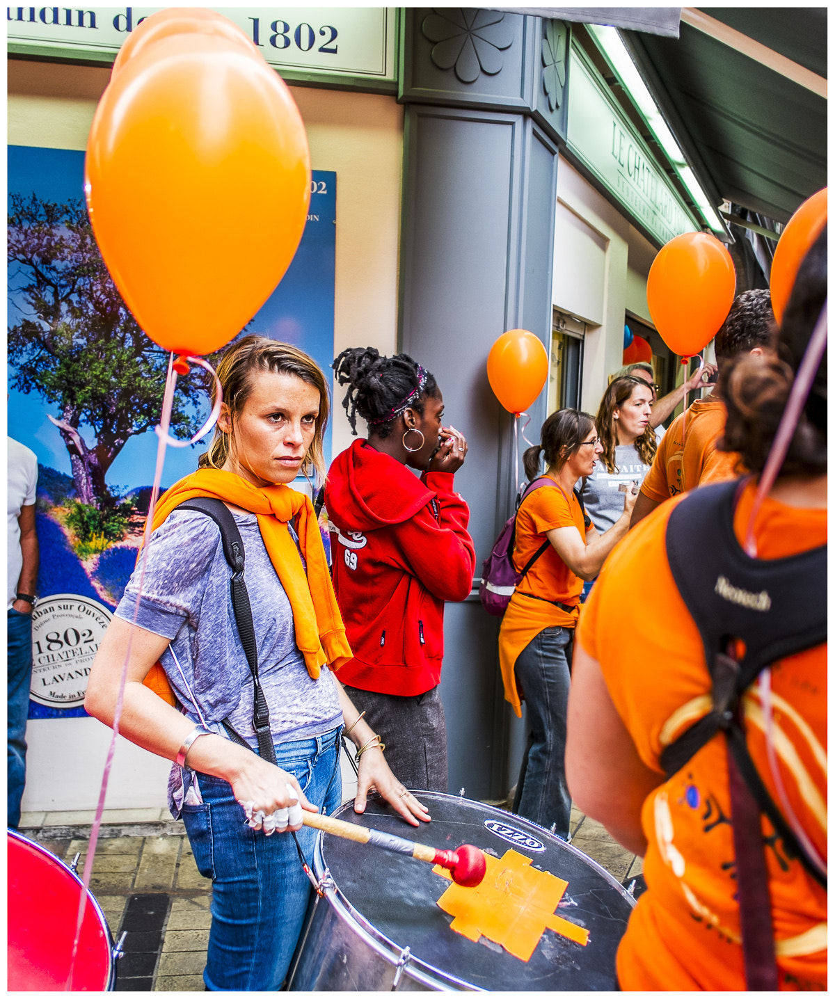 Fujifilm X-Pro1 sample photo. Street drum band walking through the streets of nice. photography