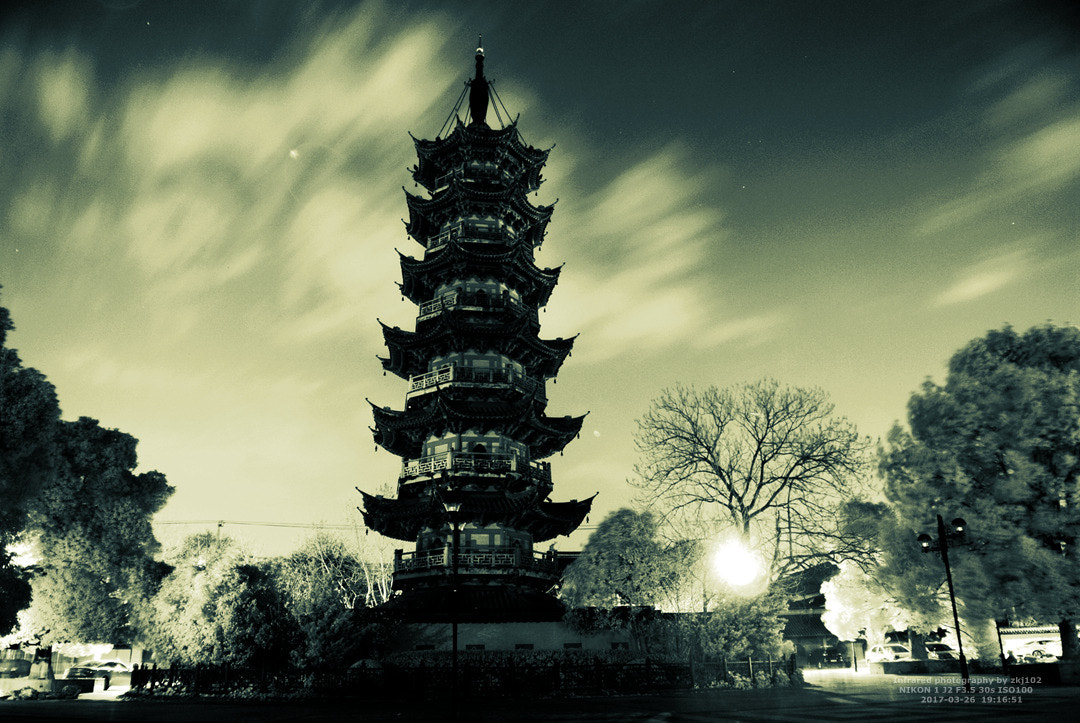 Nikon 1 J2 sample photo. Longhua night tower photography
