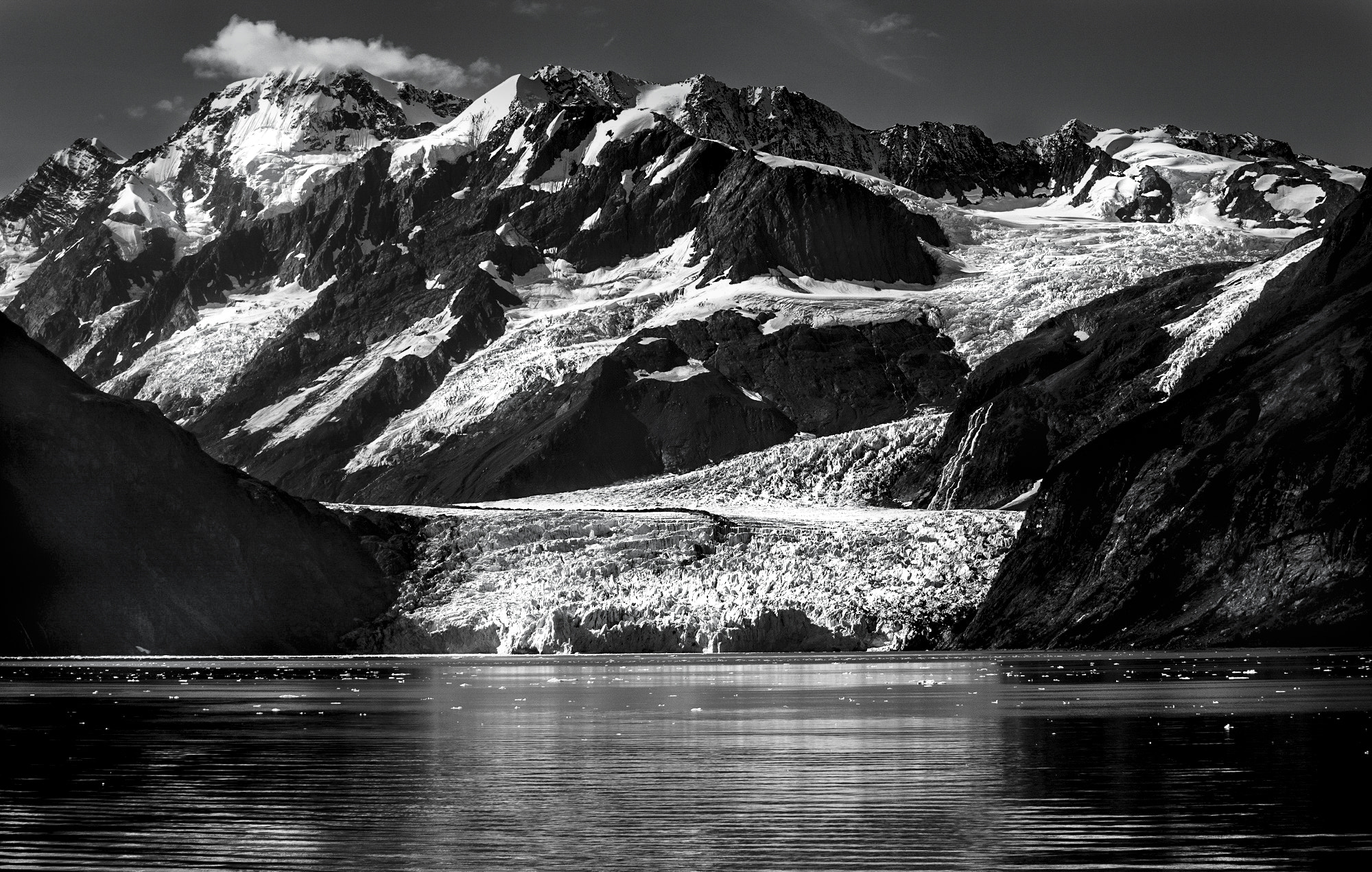 Nikon D800 + Nikon AF-S Nikkor 70-200mm F4G ED VR sample photo. Prince william sound glacier alaska black and white photography