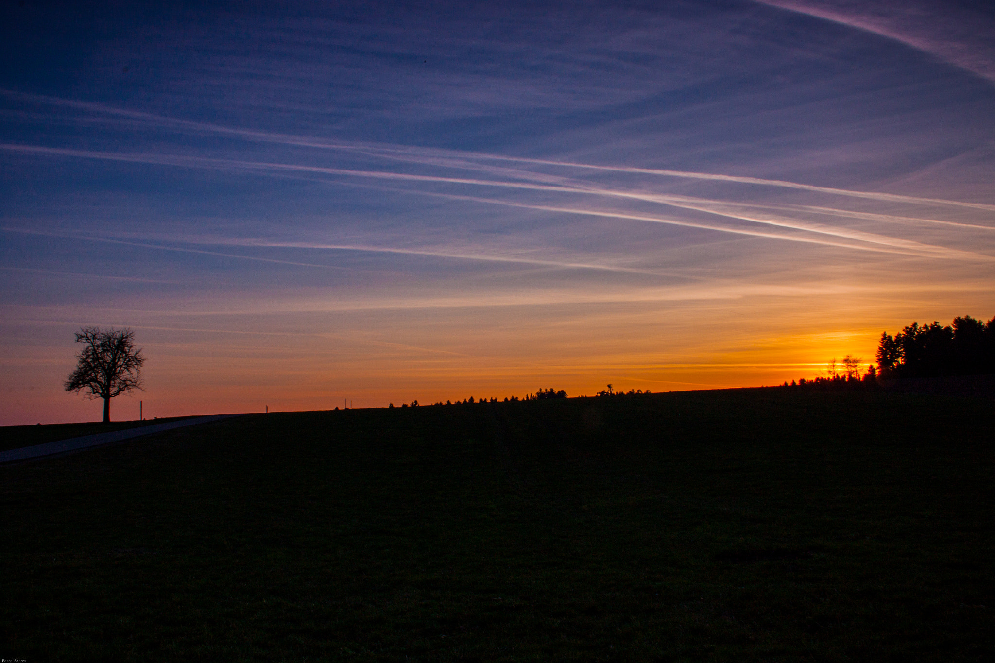 Canon EF-S 18-55mm F3.5-5.6 II sample photo. Sunset and plane stripes photography