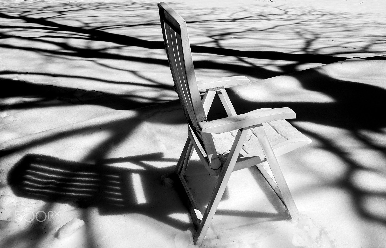 Nikon D800E sample photo. White chair in snow with deep shadows photography