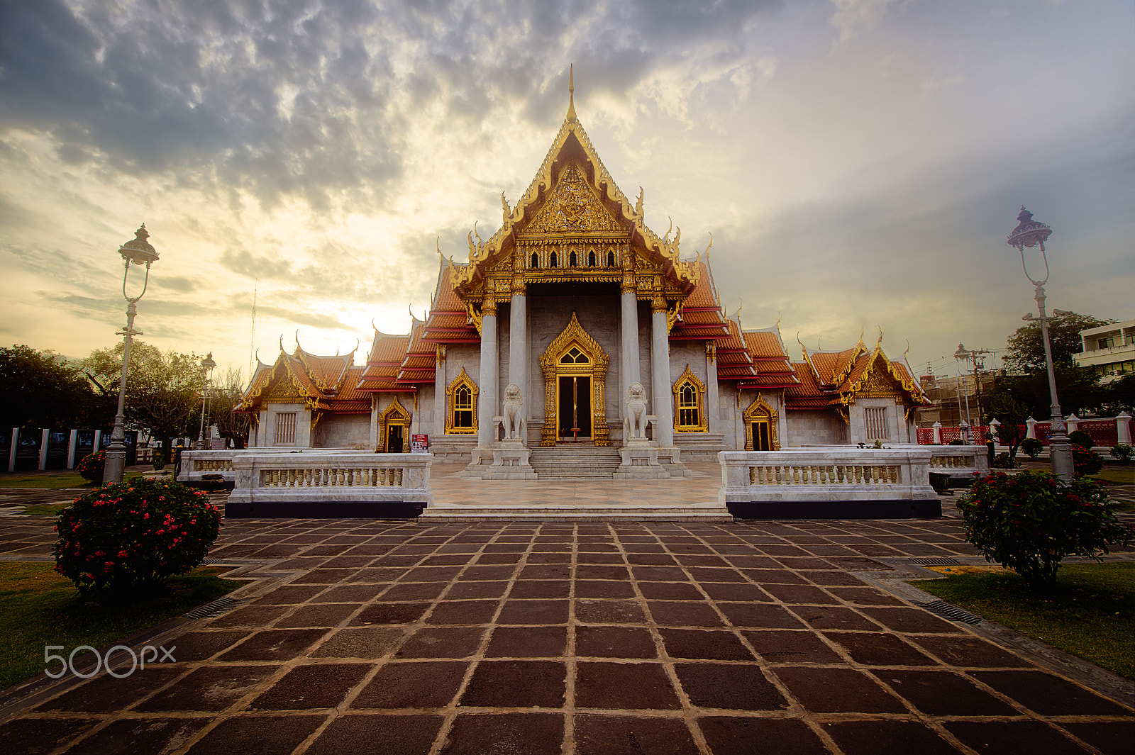 Nikon D750 + Tamron SP 15-30mm F2.8 Di VC USD sample photo. The marble temple of wat benchamabophit in sunset bangkok, thail photography