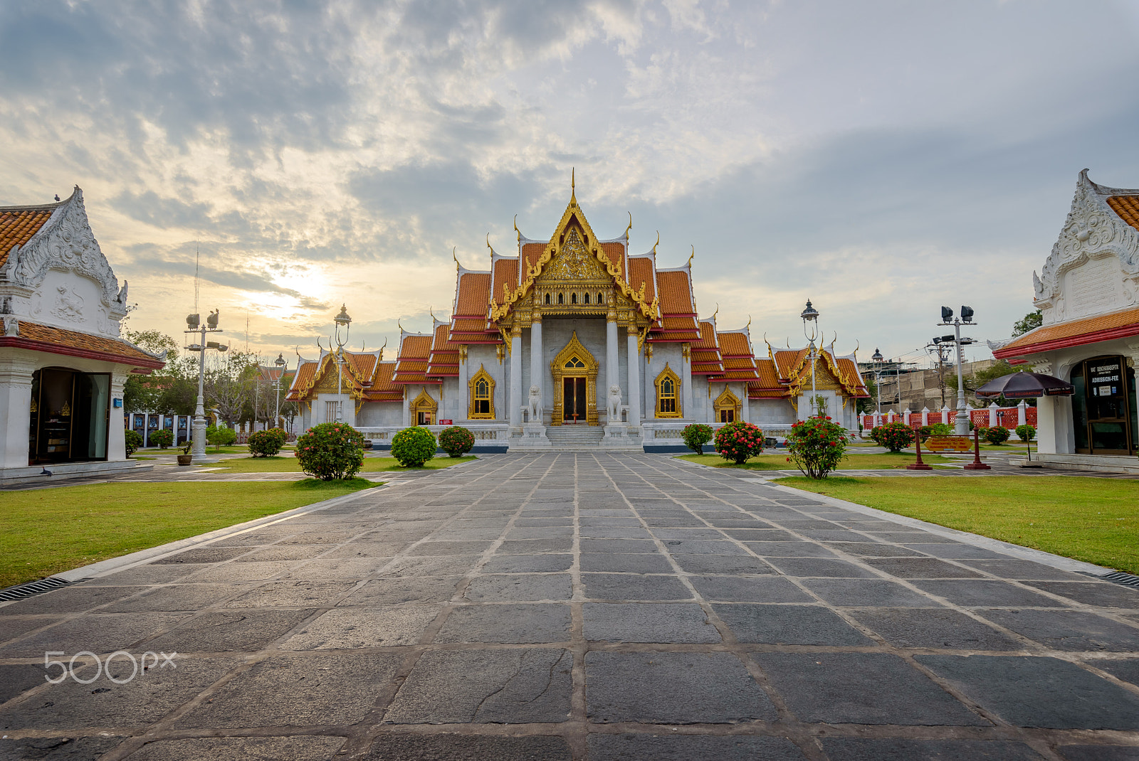 Nikon D750 + Tamron SP 15-30mm F2.8 Di VC USD sample photo. The marble temple of wat benchamabophit in sunset bangkok, thail photography