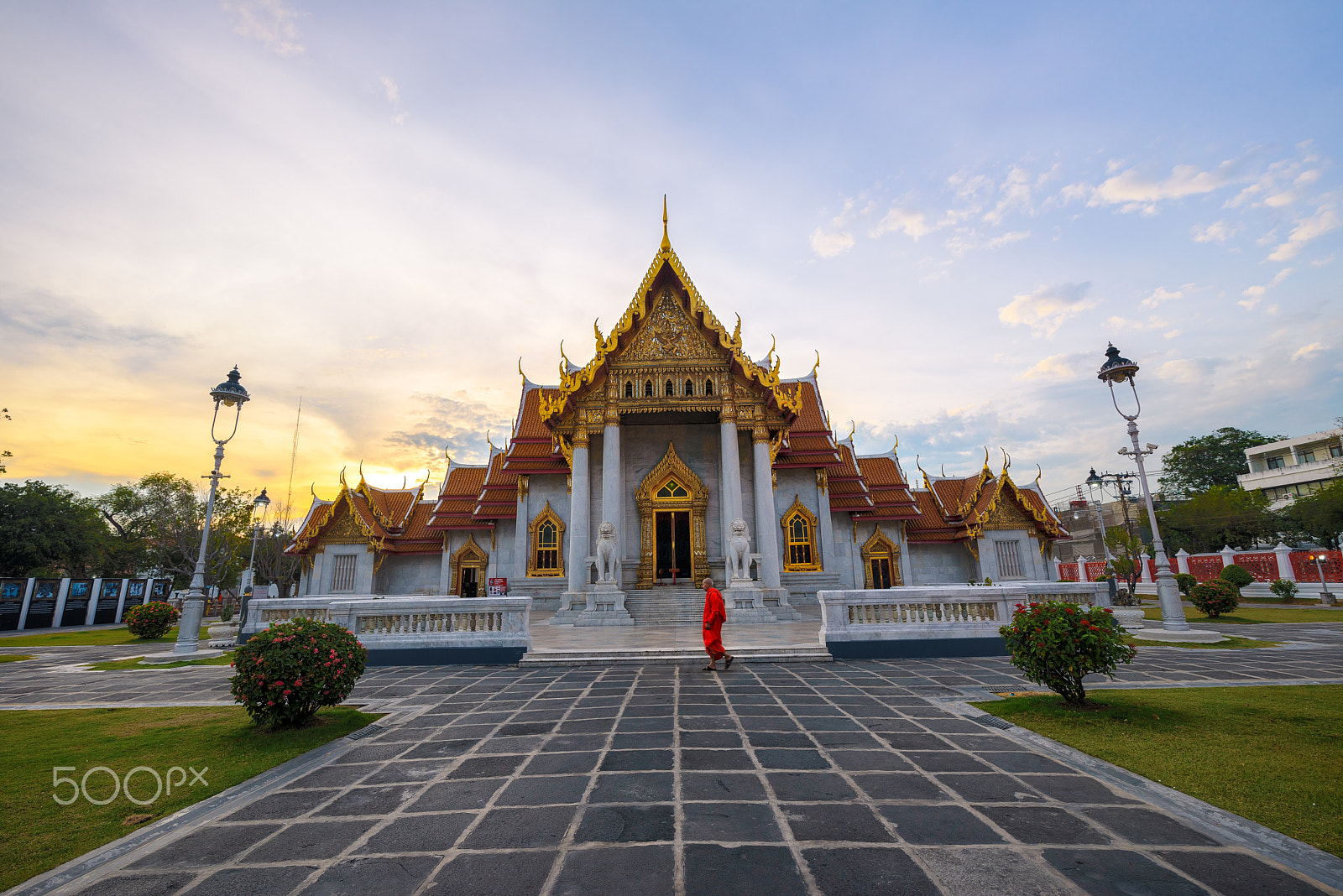 Nikon D750 + Tamron SP 15-30mm F2.8 Di VC USD sample photo. The marble temple of wat benchamabophit in sunset bangkok, thail photography