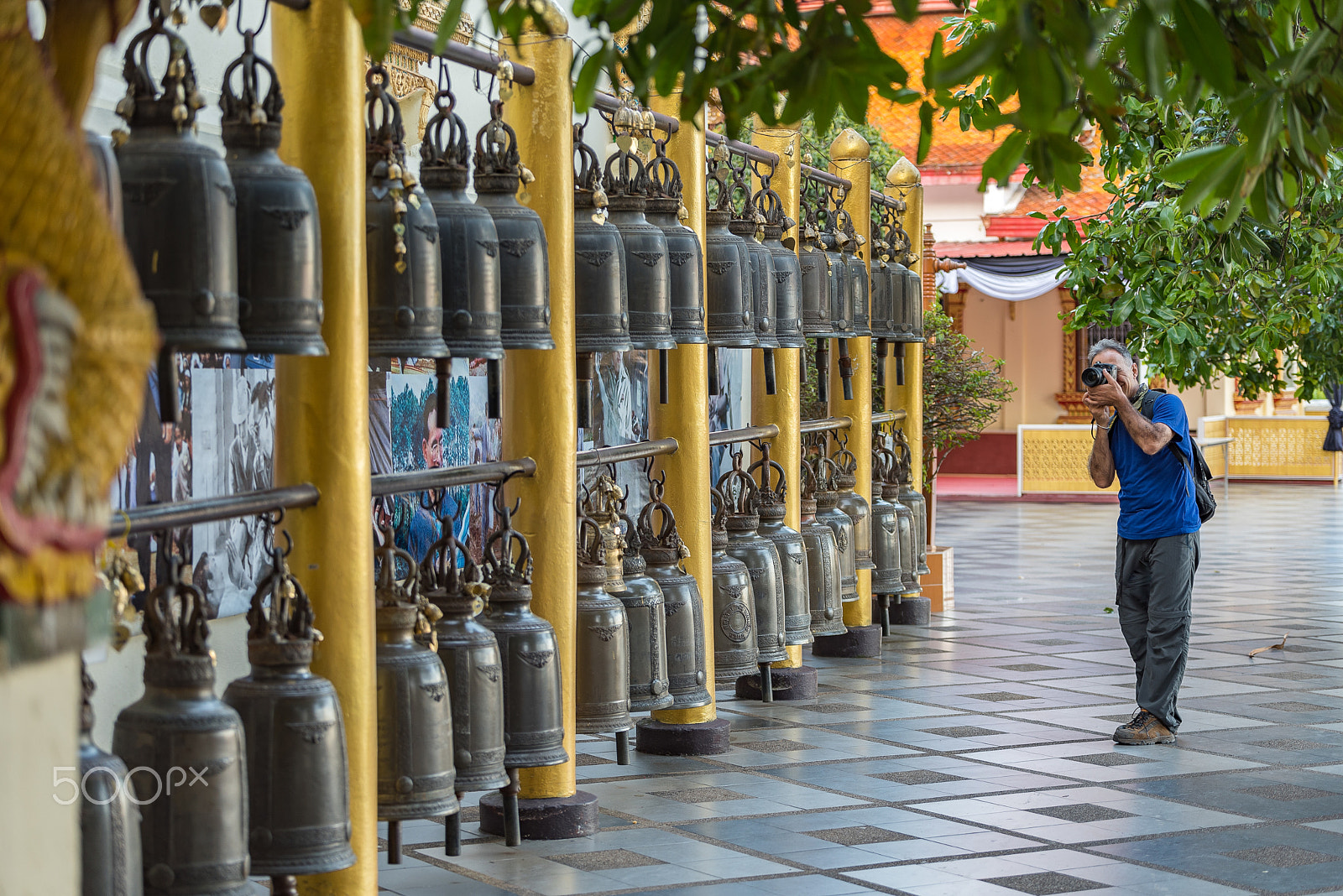 Nikon D750 + Tamron SP 70-200mm F2.8 Di VC USD sample photo. Unidentified tourism take a picture the bells in the wat phra th photography