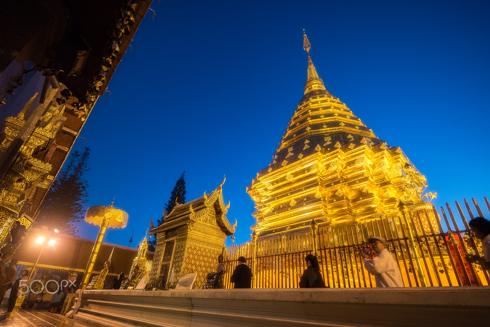 Nikon D750 + Tamron SP 15-30mm F2.8 Di VC USD sample photo. Unidentified tourism walk around the gold pagoda under blue sky. photography