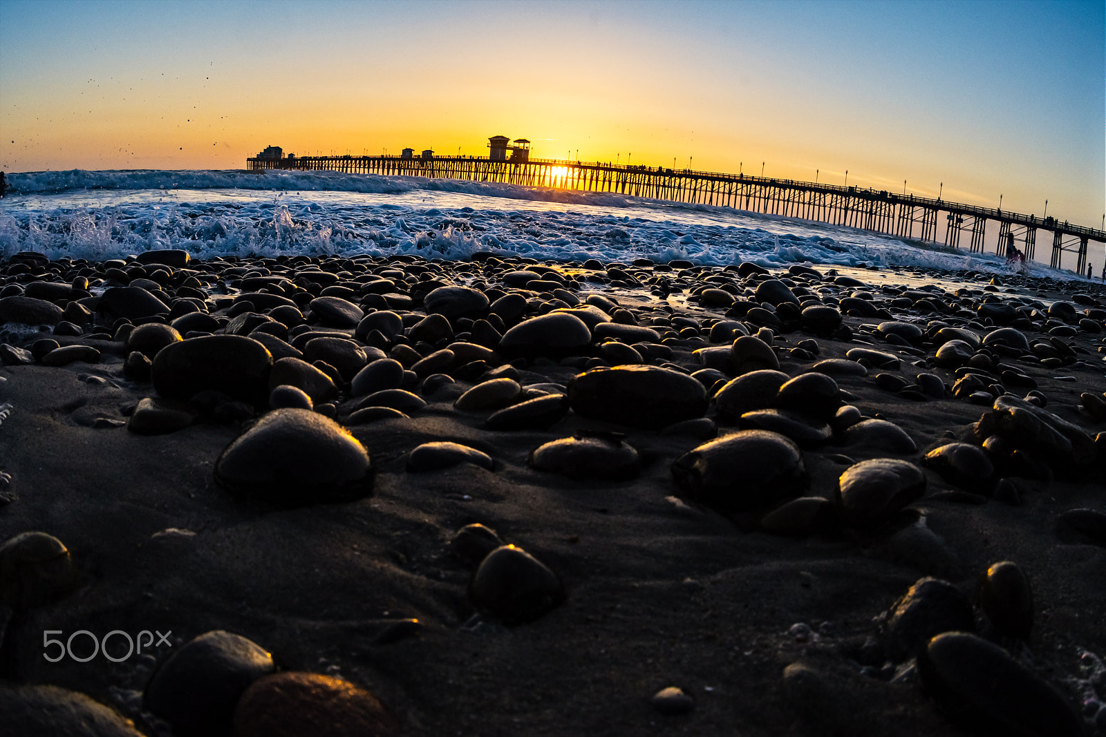 Nikon D500 + Sigma 15mm F2.8 EX DG Diagonal Fisheye sample photo. Waves crash at sunset in oceanside - march 27, 2017 photography