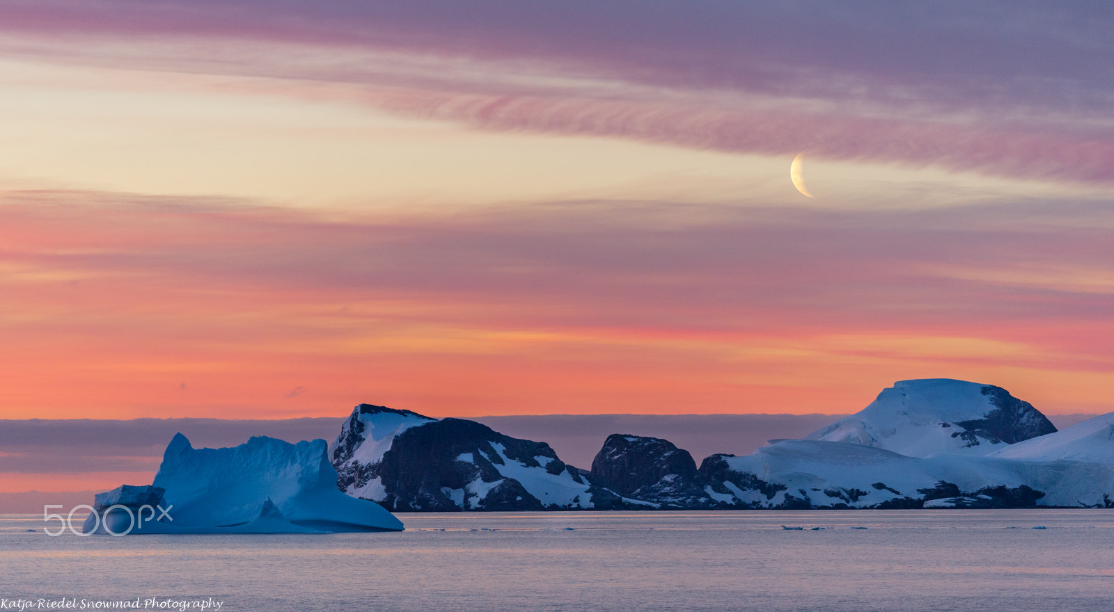 Nikon D600 sample photo. Crescent moon over iceberg, antarctica photography
