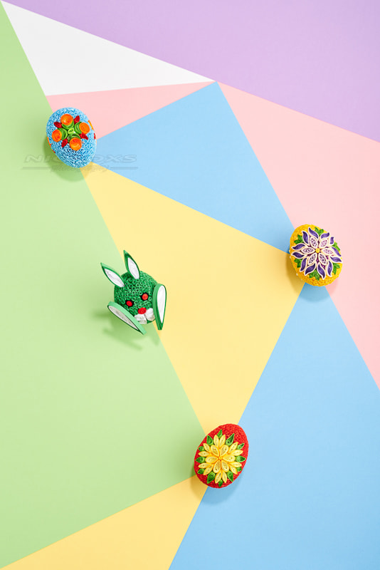 Nikon AF Nikkor 50mm F1.8D sample photo. Easter eggs with paper on colorful pastel design graphic backgro photography
