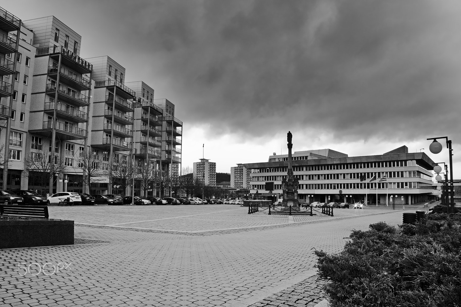 Nikon Coolpix P6000 sample photo. Most, czech republic - march 18, 2017: 1. namesti square with column in rainy day photography