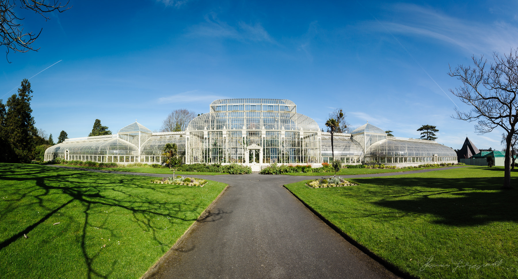 Nikon D700 + Nikon AF-S Nikkor 24-120mm F4G ED VR sample photo. A panorama of the ornate greenhouses at the botanic gardens, dublin photography