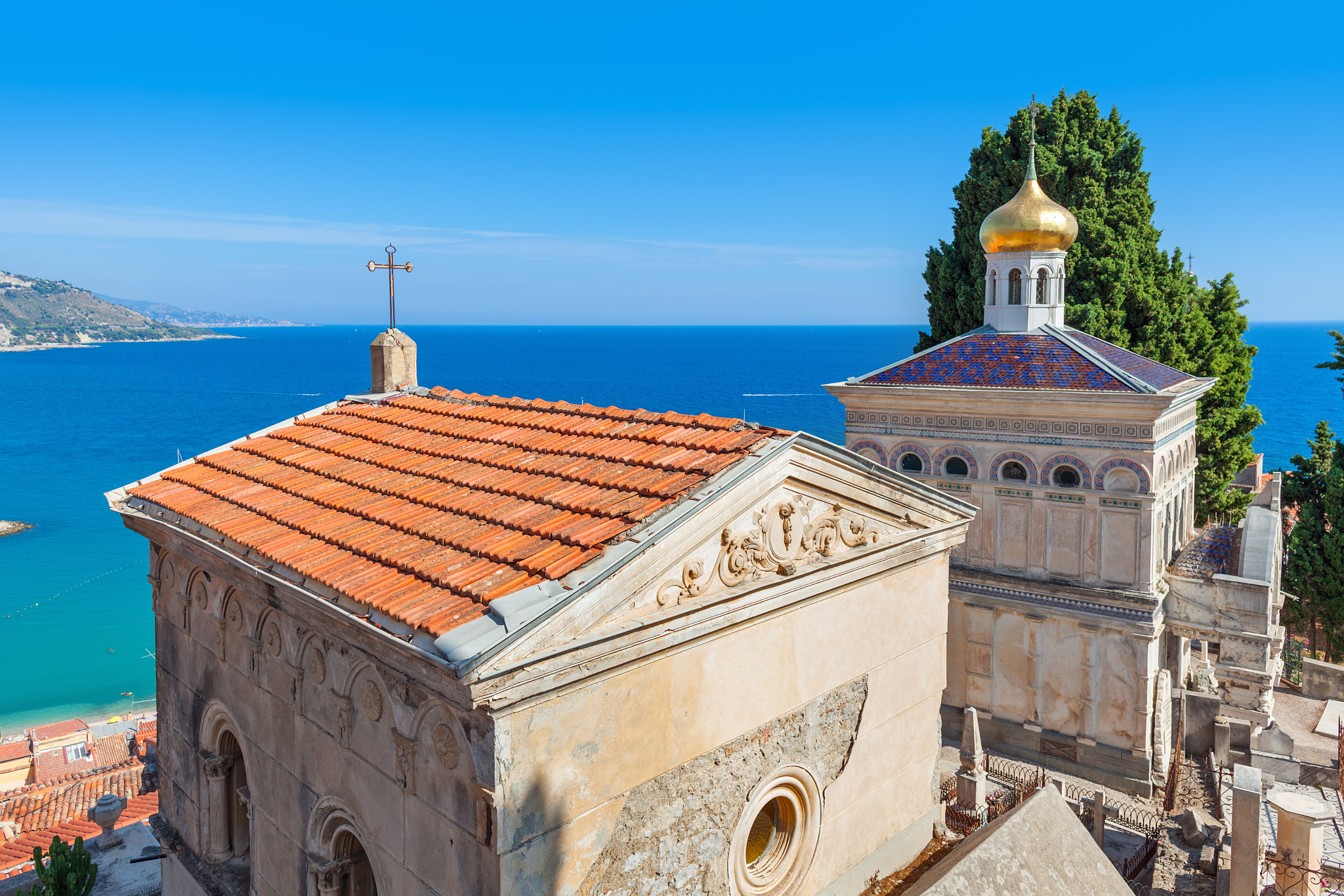 Canon EF 24mm F2.8 IS USM sample photo. Old cemetery and sea view in menton, france. photography