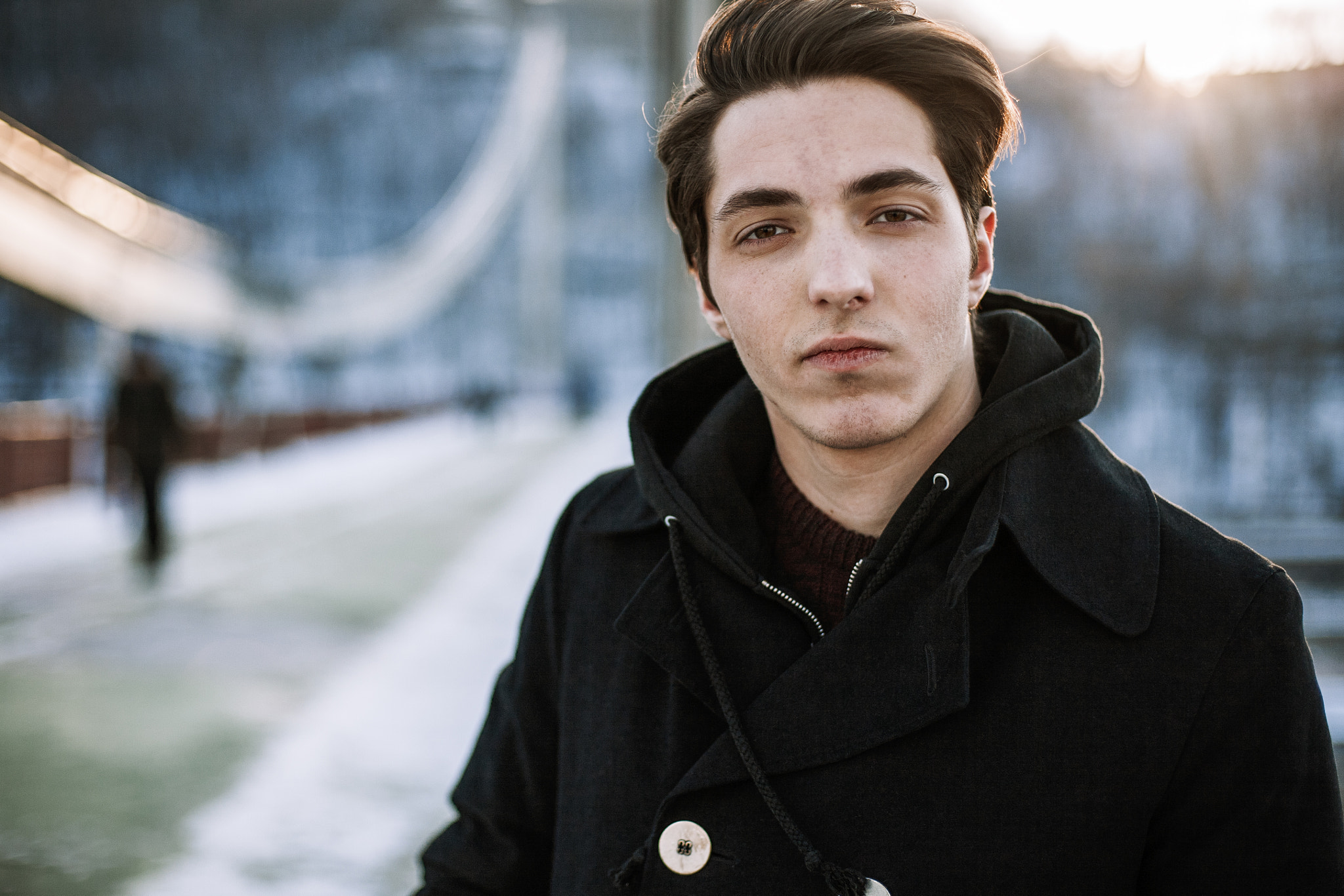 Canon EOS 5D + Canon EF 50mm F1.4 USM sample photo. Portrait of a confident hipster guy standing on the bridge photography