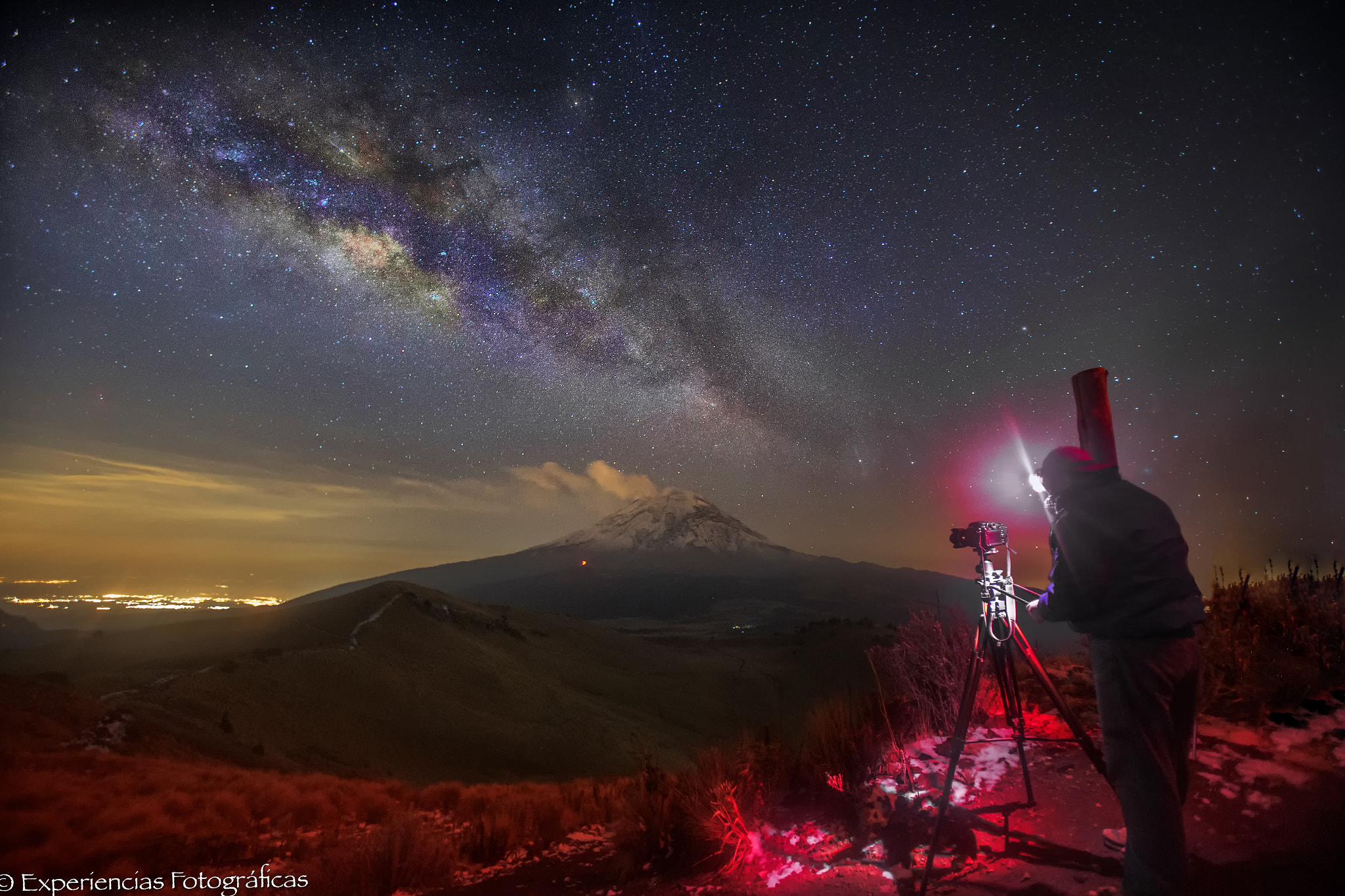 Canon EOS-1D X + Canon EF 16-35mm F2.8L USM sample photo. Photographer under the milky way and volcano photography