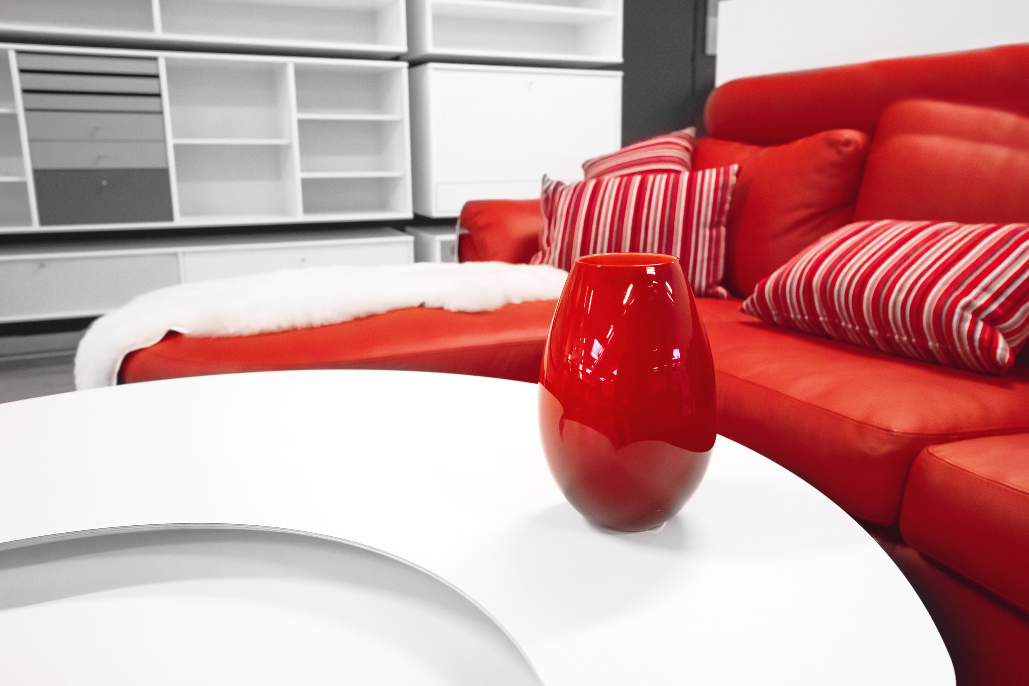 Sony a99 II sample photo. Red vase on a table in a stylish living room photography