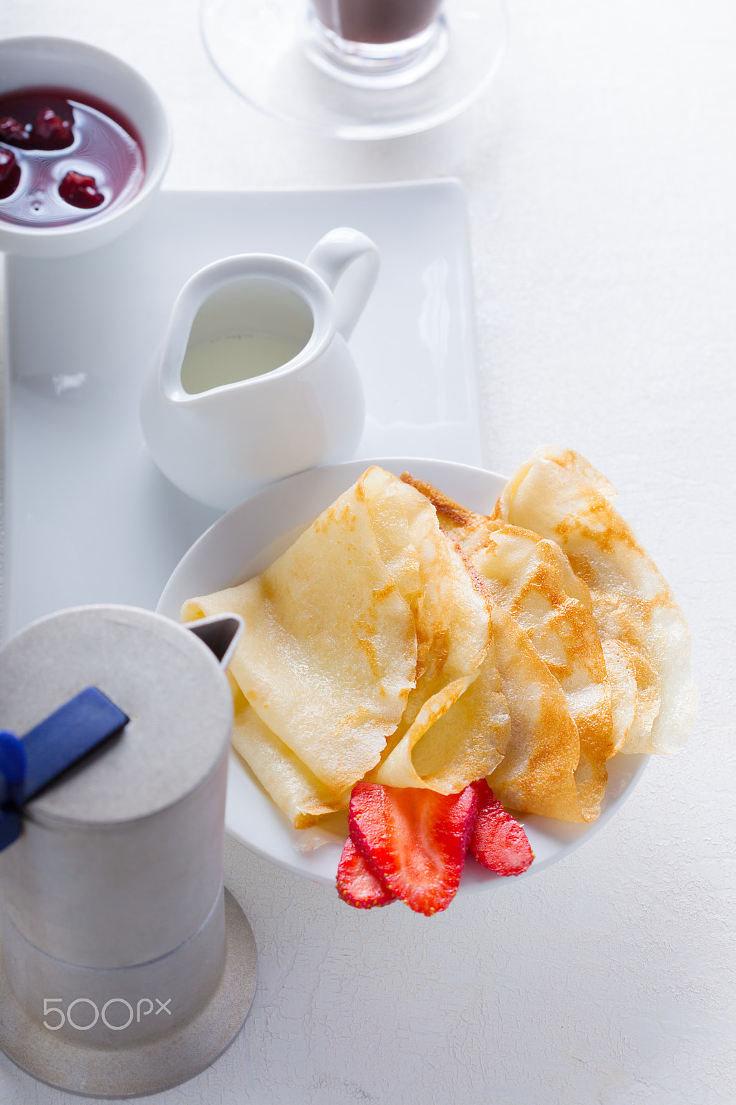 Canon EOS 5D Mark II sample photo. Crepes with strawberries and coffee photography