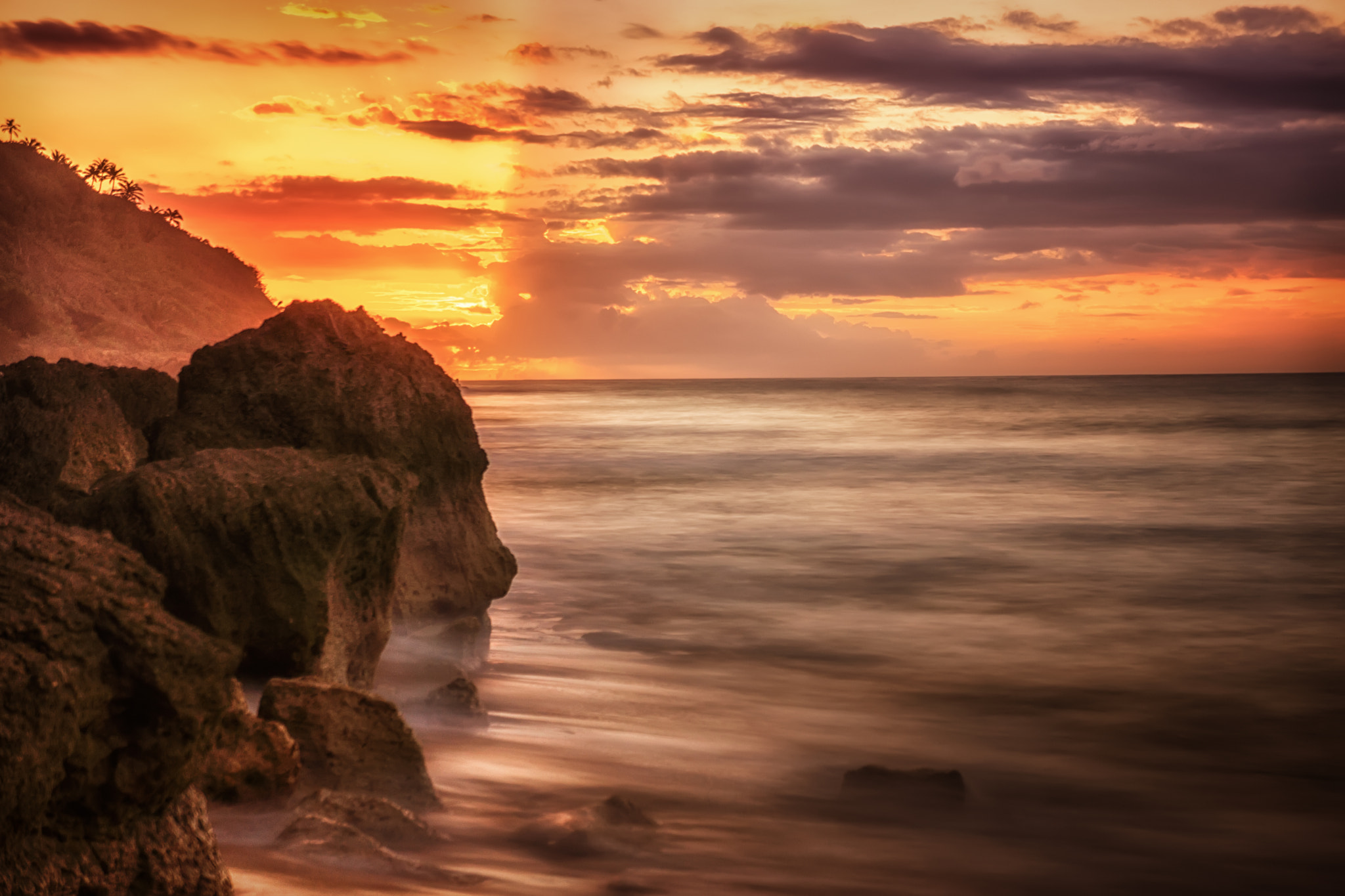 Sony Alpha NEX-7 + Sony E 18-55mm F3.5-5.6 OSS sample photo. Long exposure sunset-pools beach-rincon, puerto rico photography