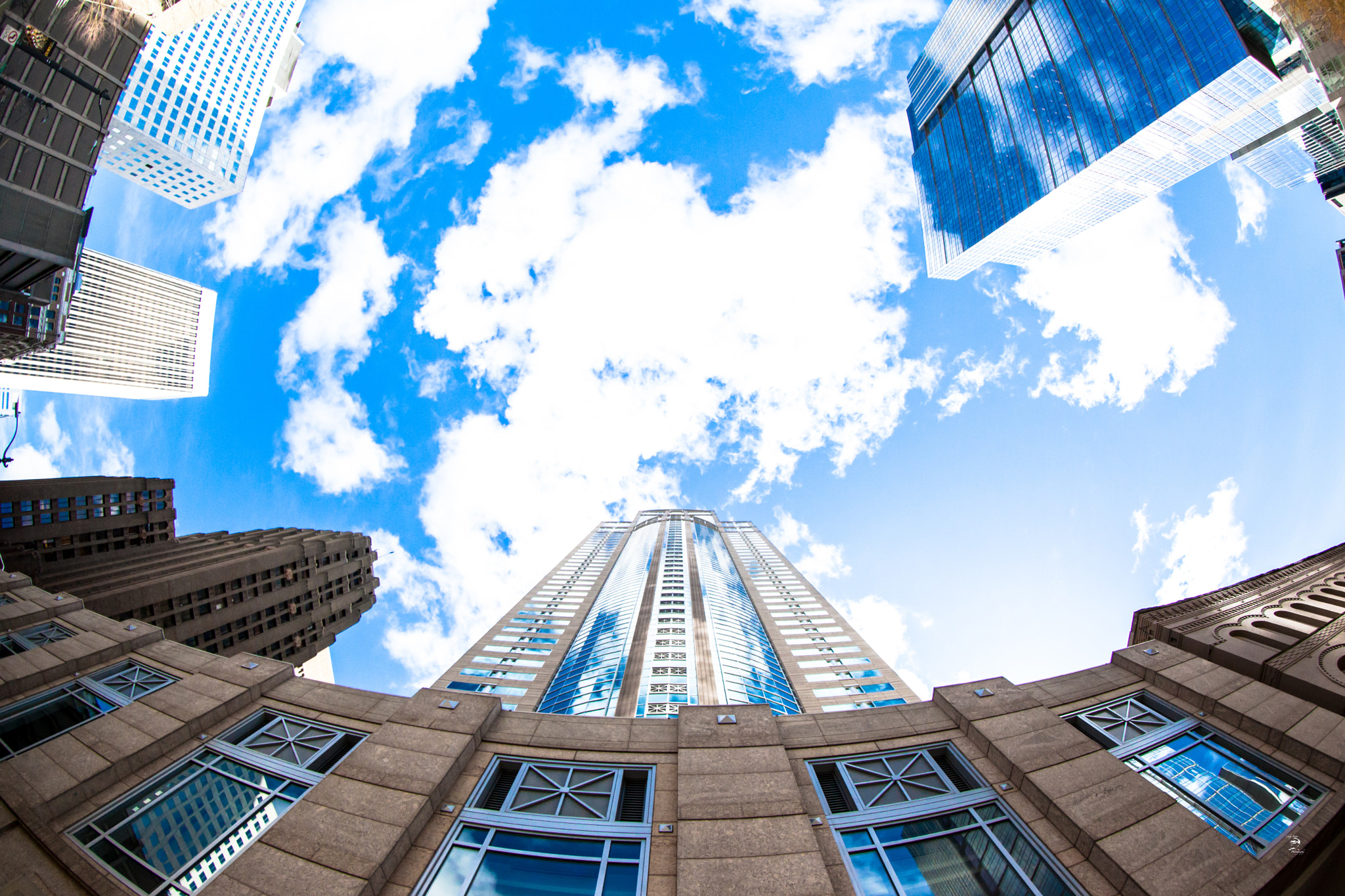 Canon EF 8-15mm F4L Fisheye USM sample photo. Seattle clouds & buildings photography