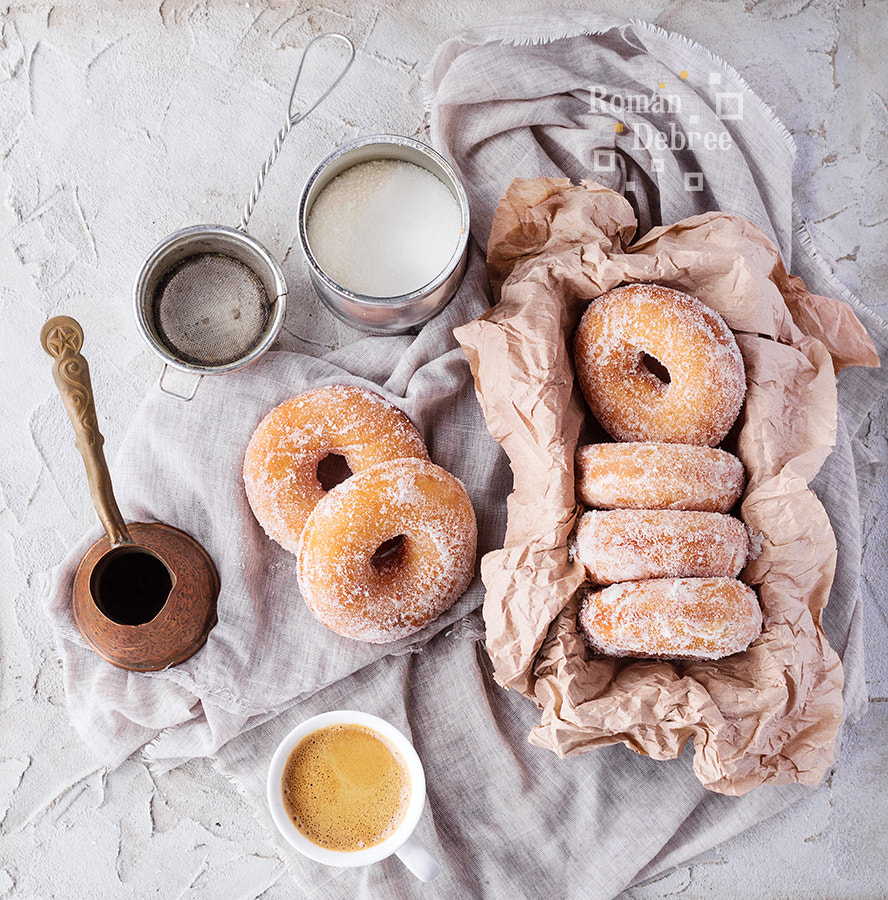 Traditional donuts with sugar topping