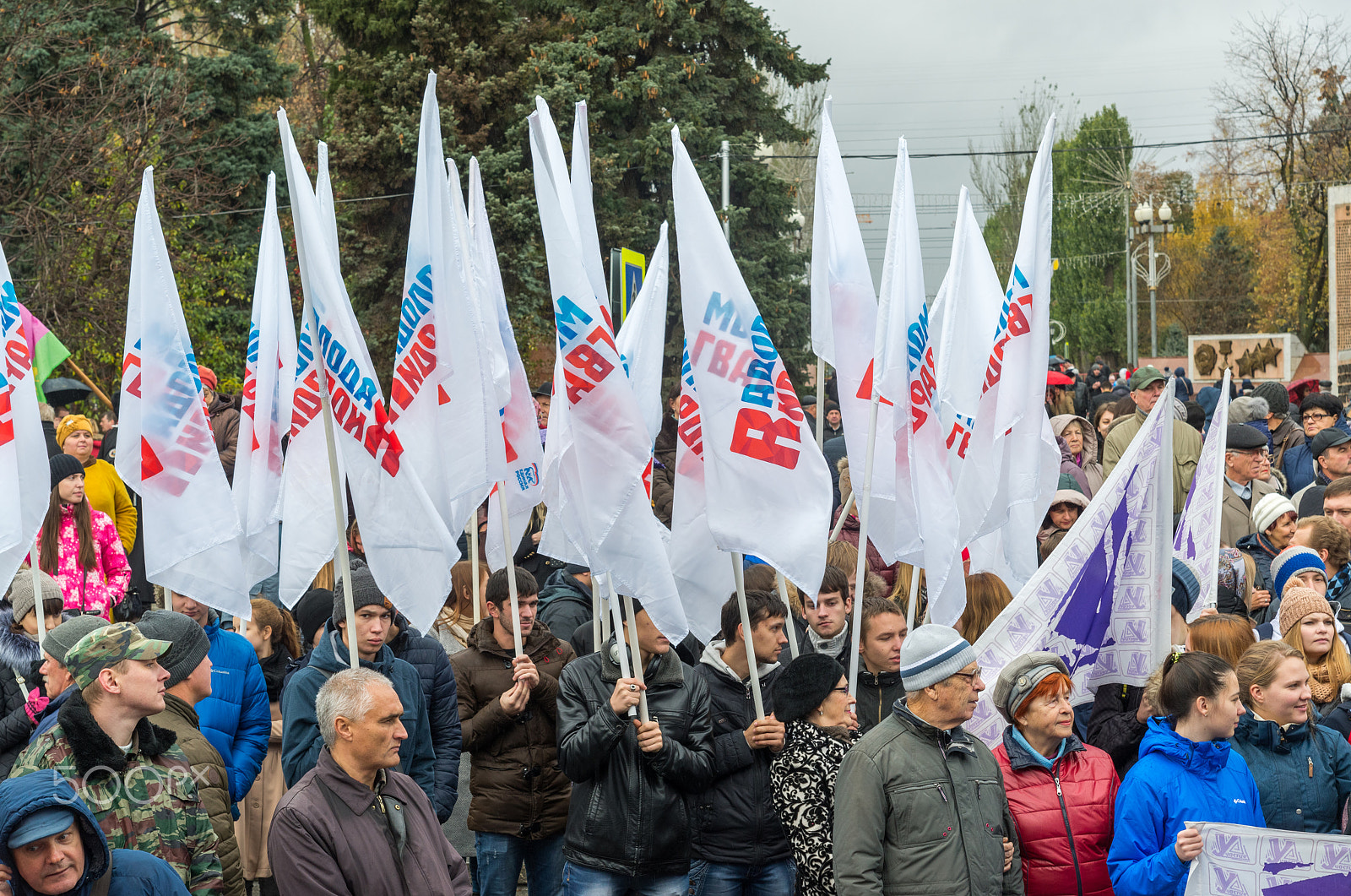Nikon AF-S Nikkor 24-120mm F4G ED VR sample photo. Volgograd, russia - november 04.2016. flags young guard - youth organization on day of national... photography