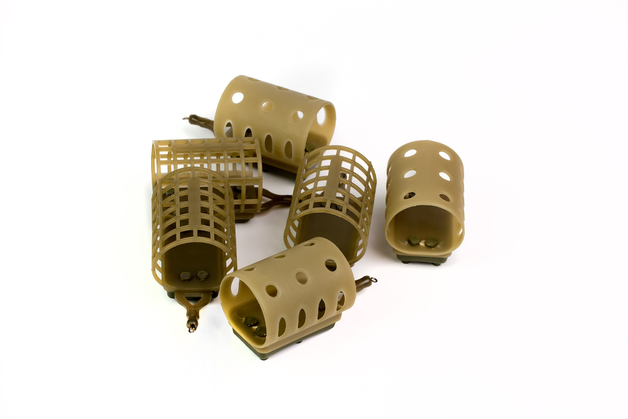 Canon EF-S 60mm F2.8 Macro USM sample photo. Many feeders for fishing on a white background photography