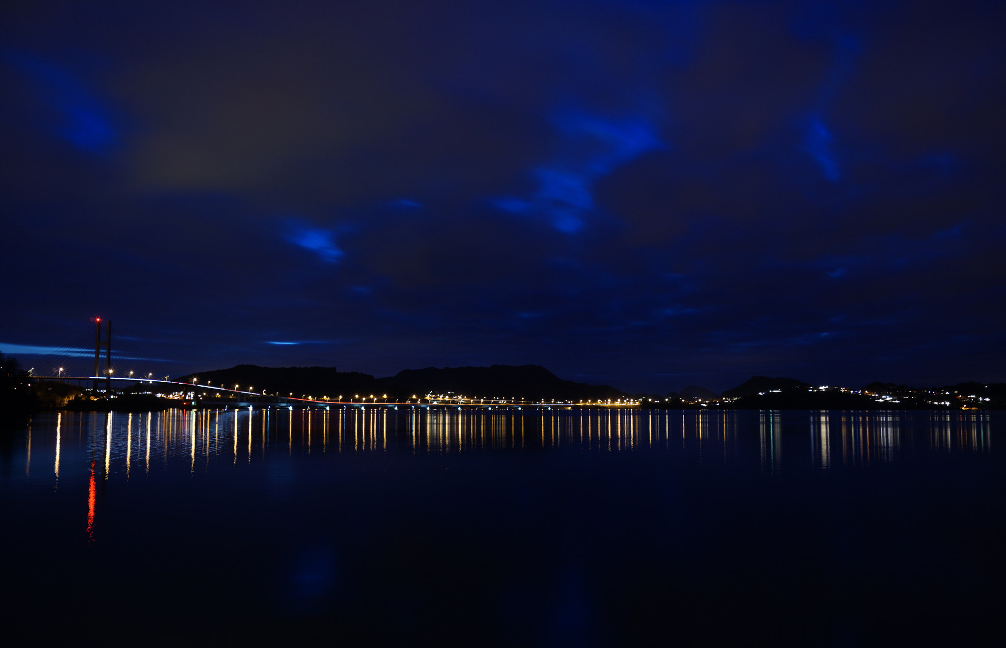 Sony a7 sample photo. Nordhordlandsbroen at night photography