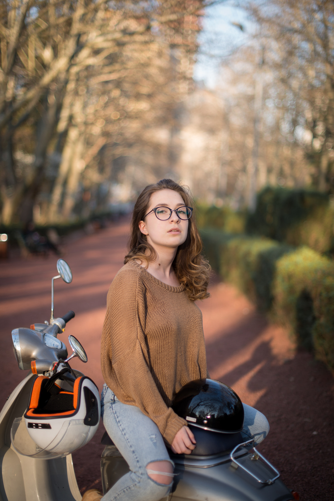 Nikon D800E + Nikon AF-S Nikkor 50mm F1.4G sample photo. Girl on retro scooter photography