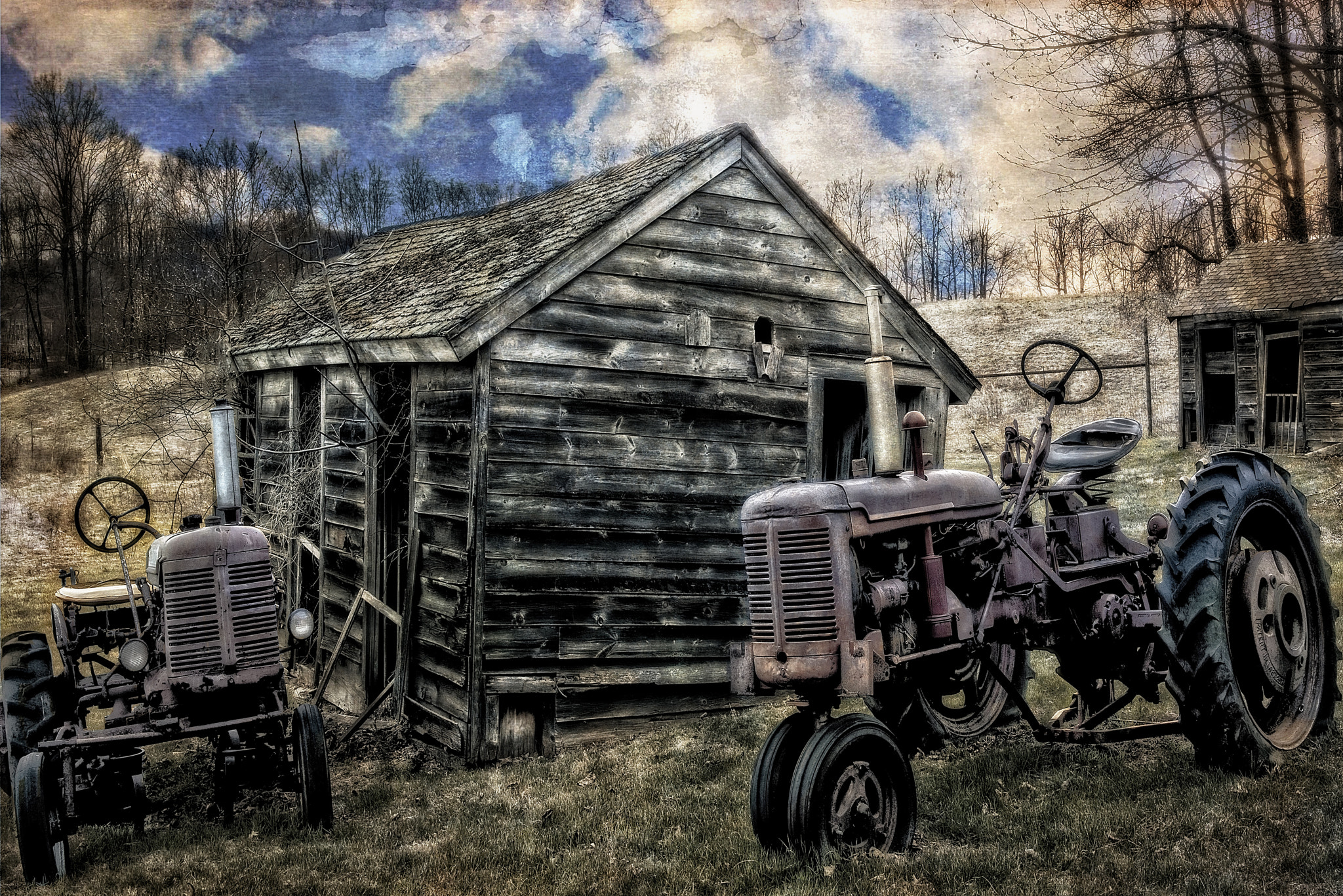 Nikon D800E sample photo. Tractors by old shed photography