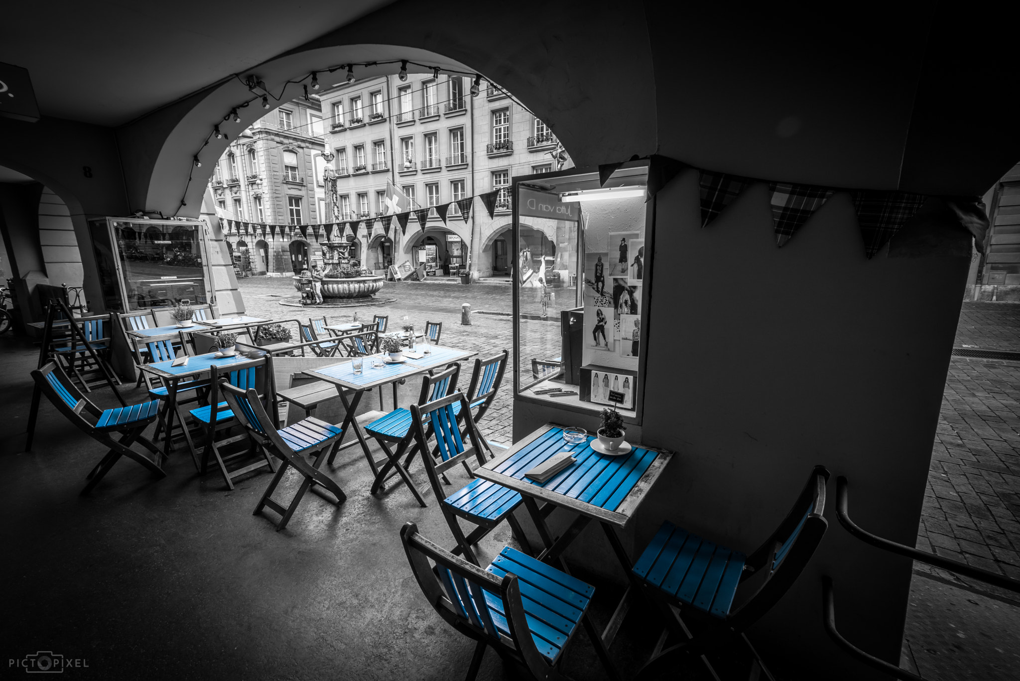 Pentax K-1 sample photo. When the blue chairs dominating street's colour photography