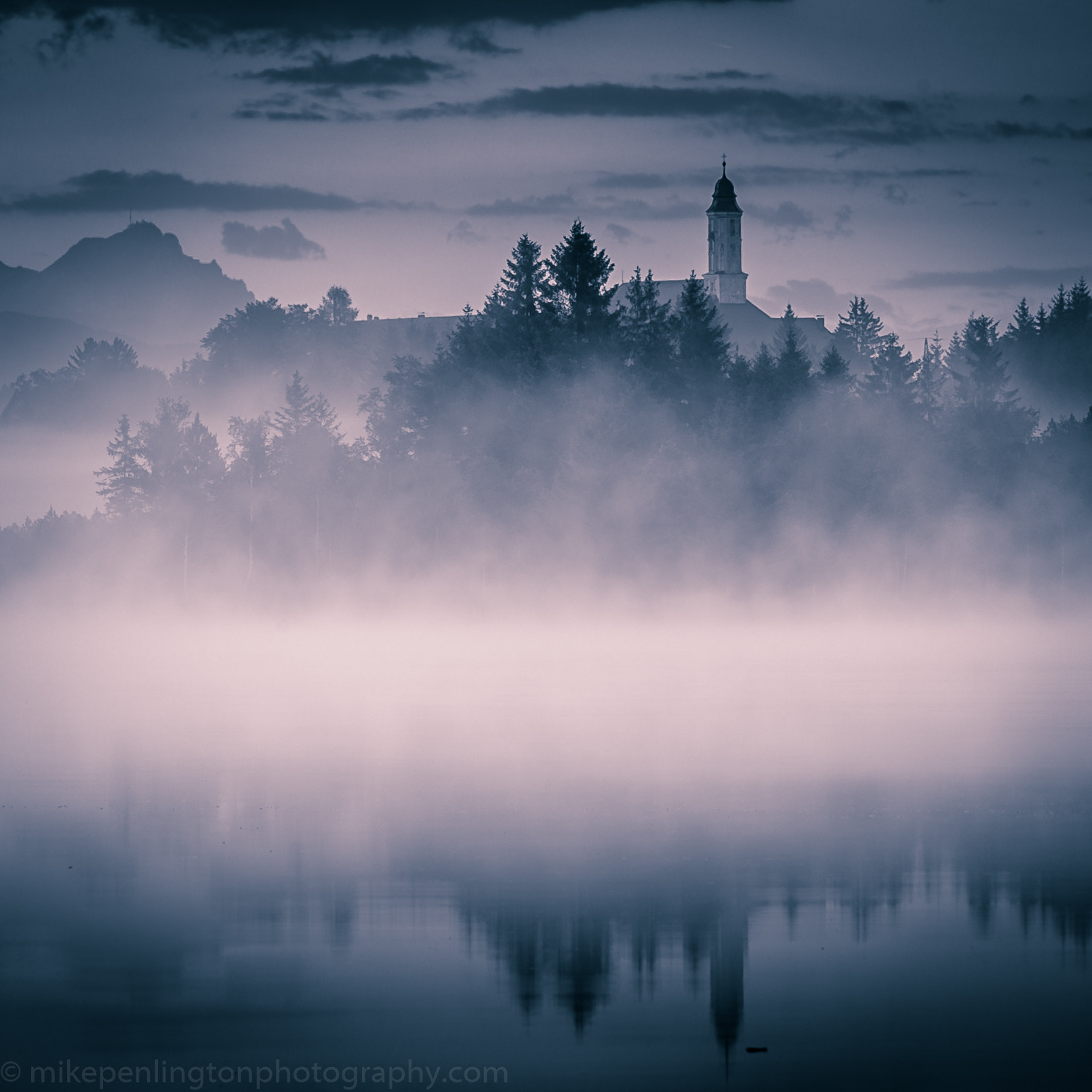 Nikon D700 sample photo. Mist, church and alps photography