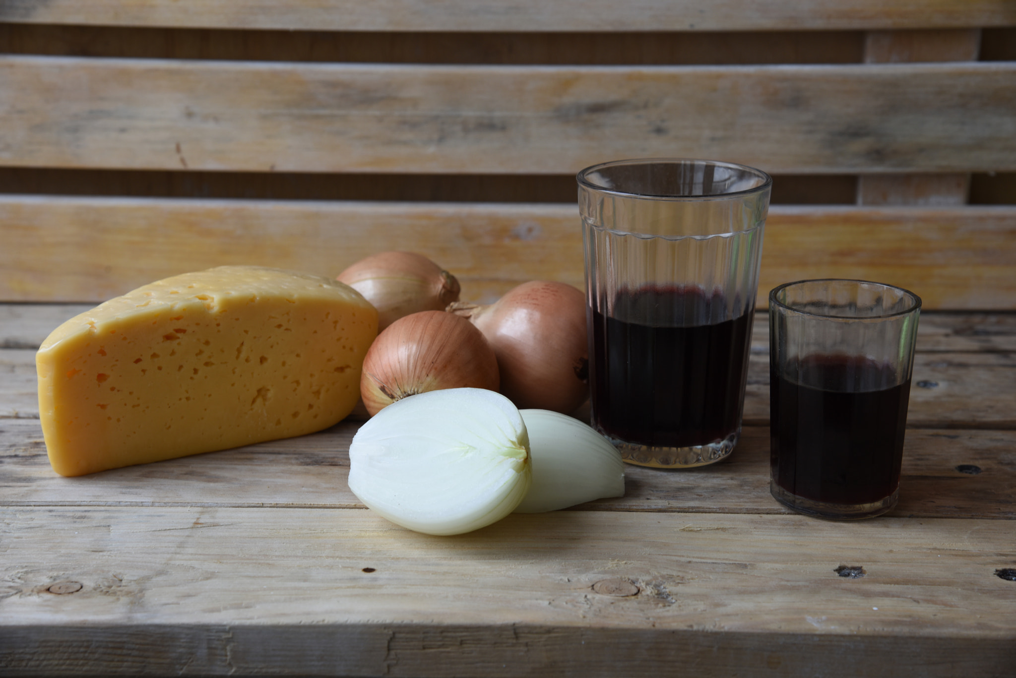 Nikon D810 sample photo. Onions, wine and cheese photography