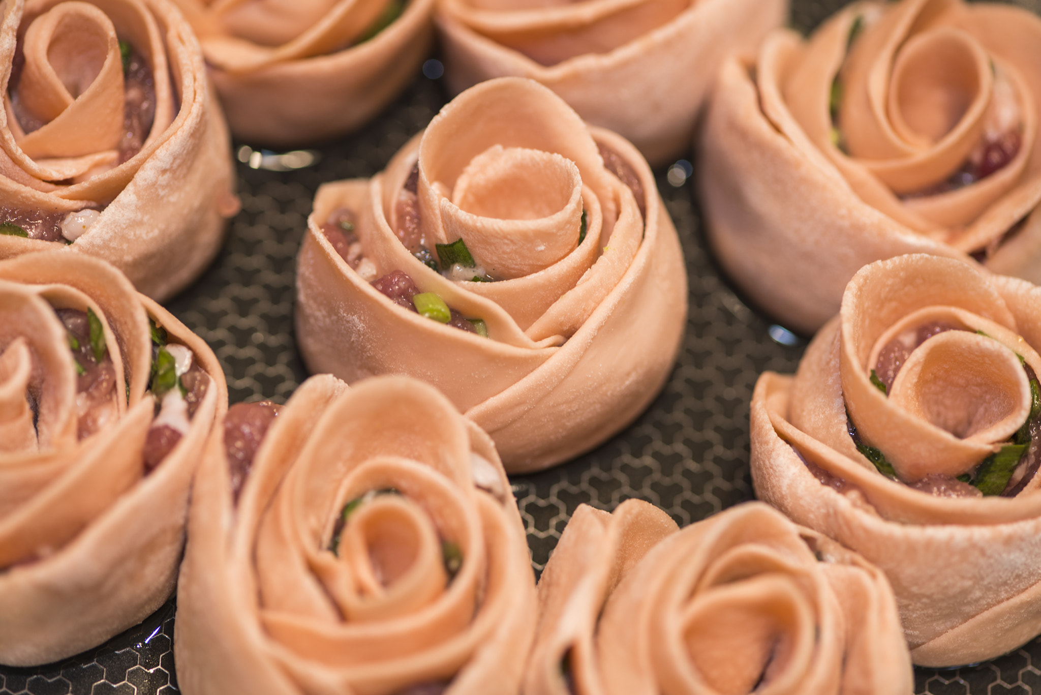 Nikon D800 sample photo. Chinese rose flower dumplings with mince inside photography