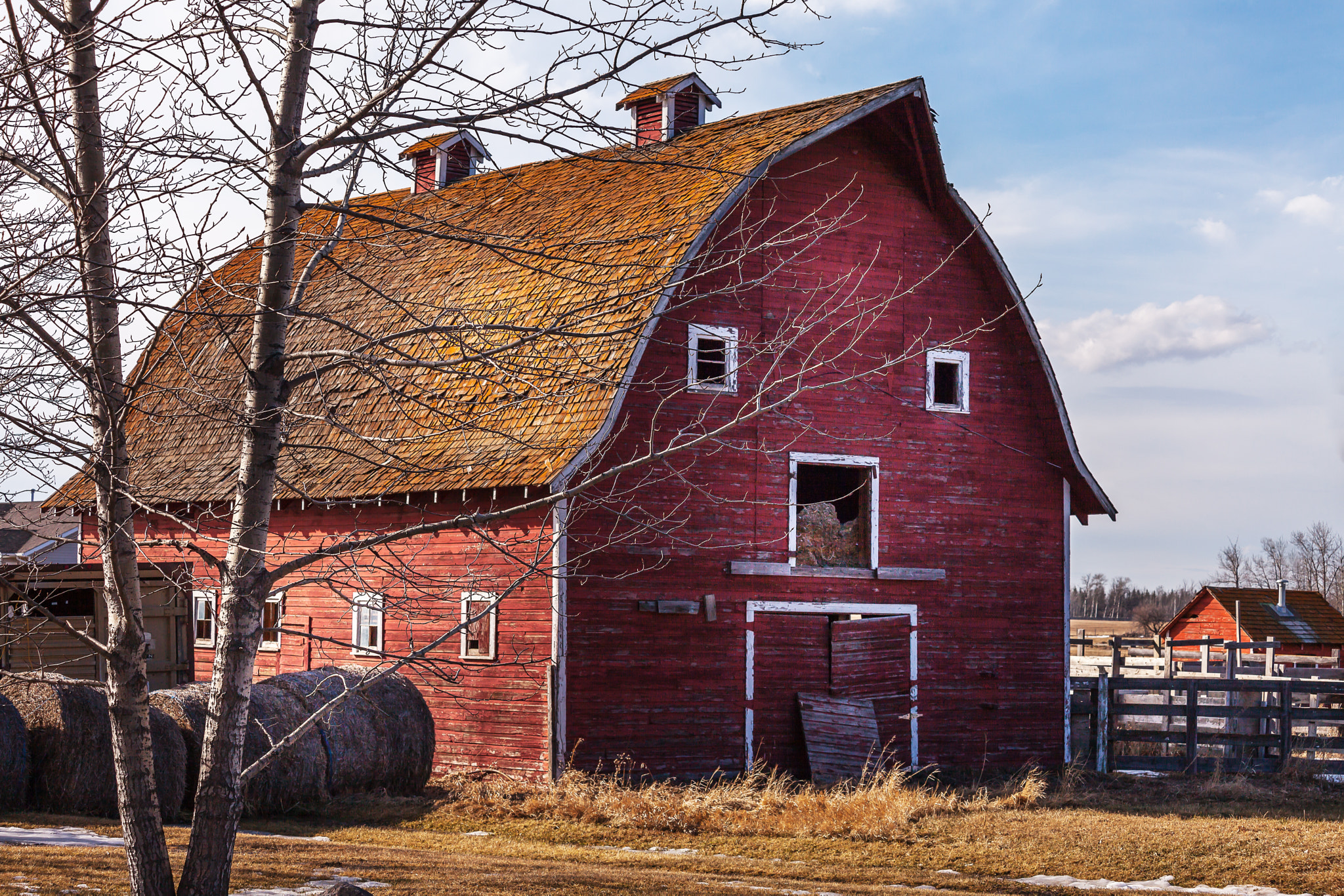 Canon EF 70-300mm F4-5.6 IS USM sample photo. Old red barn in alberta photography