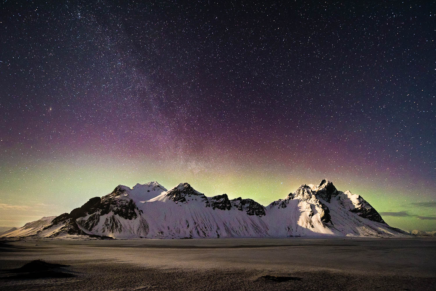 Nikon D810 sample photo. Vestrahorn mountain aurora photography