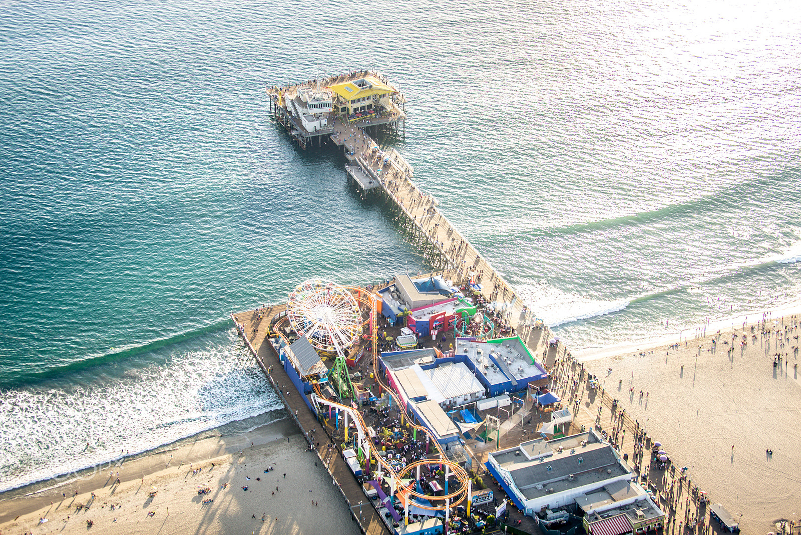 Nikon D610 + Nikon AF-S Nikkor 70-200mm F2.8G ED VR sample photo. Santa monica pier, view from helicopter photography
